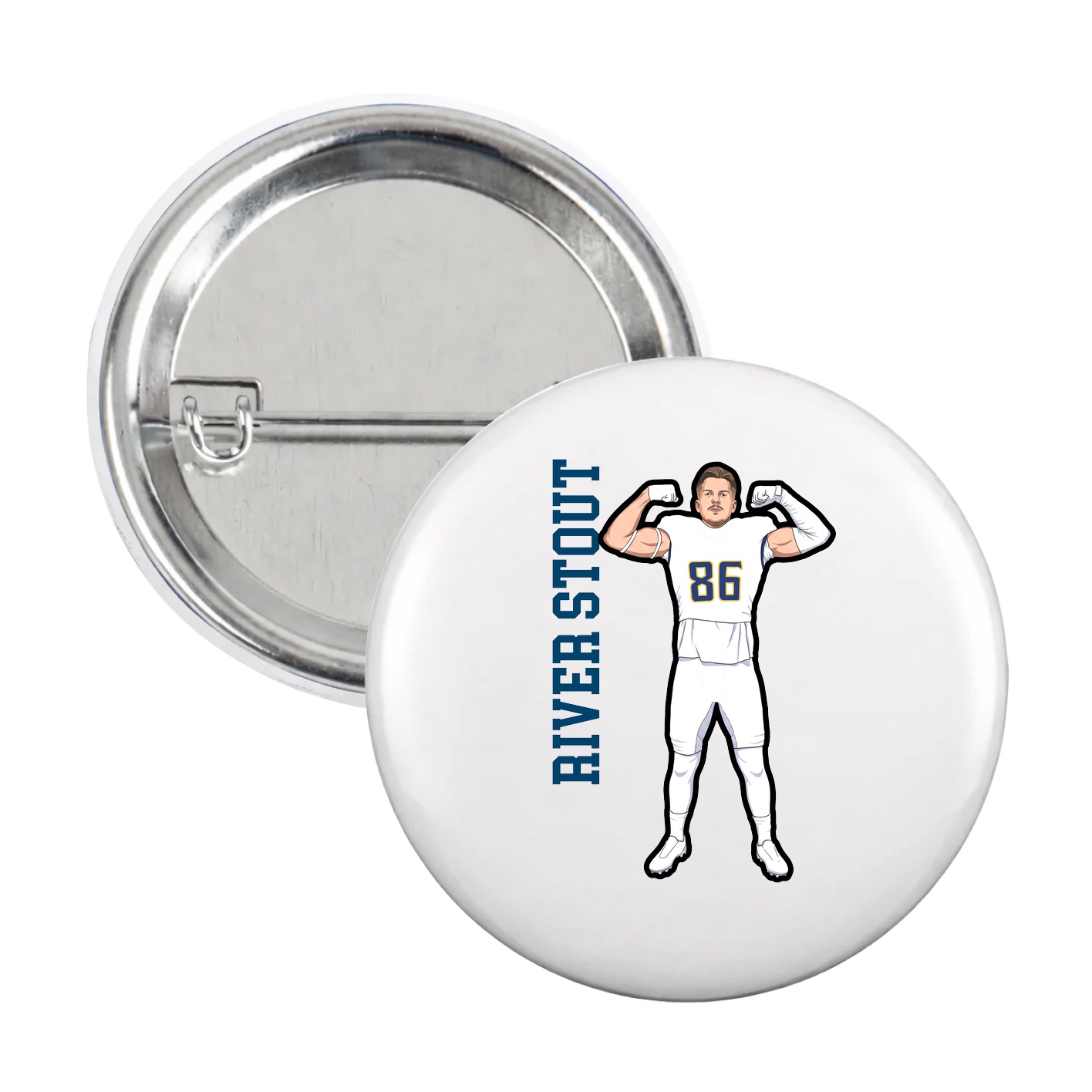 Game Day Button — Name Vertical in White
