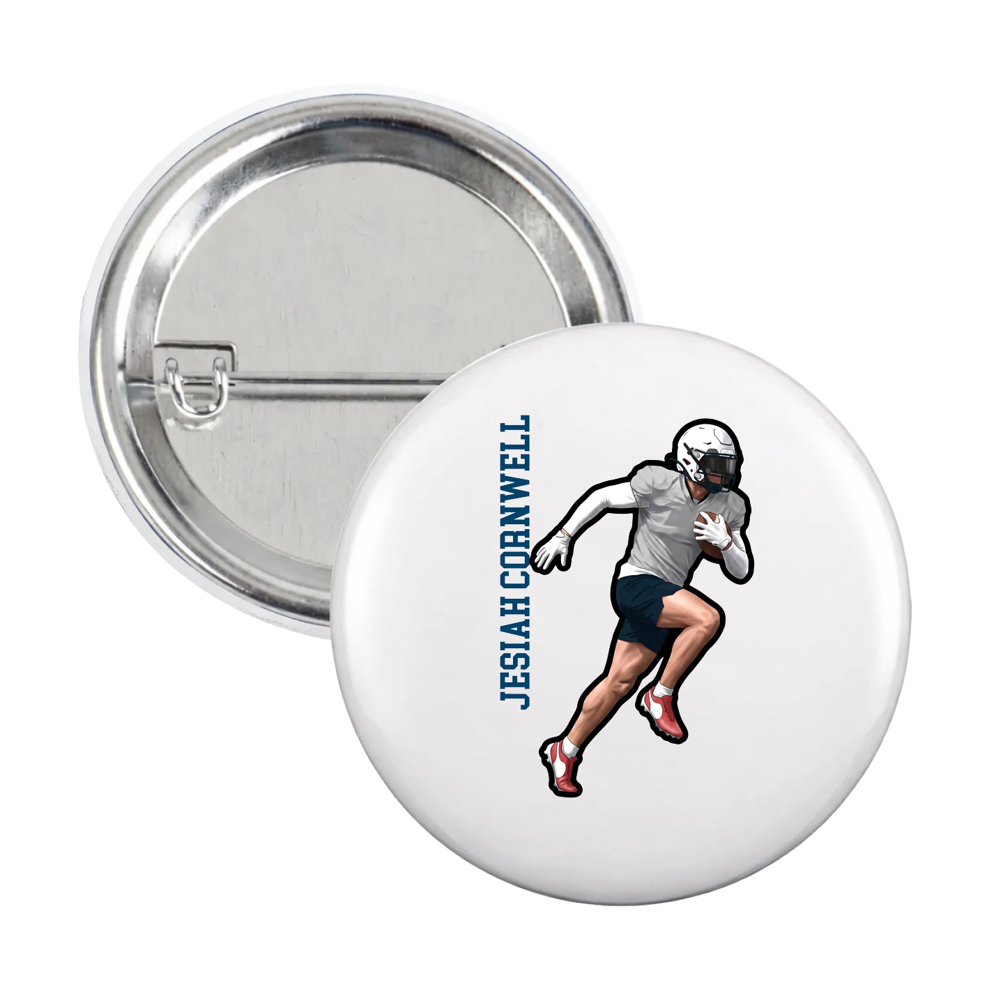 Game Day Button — Name Vertical in White
