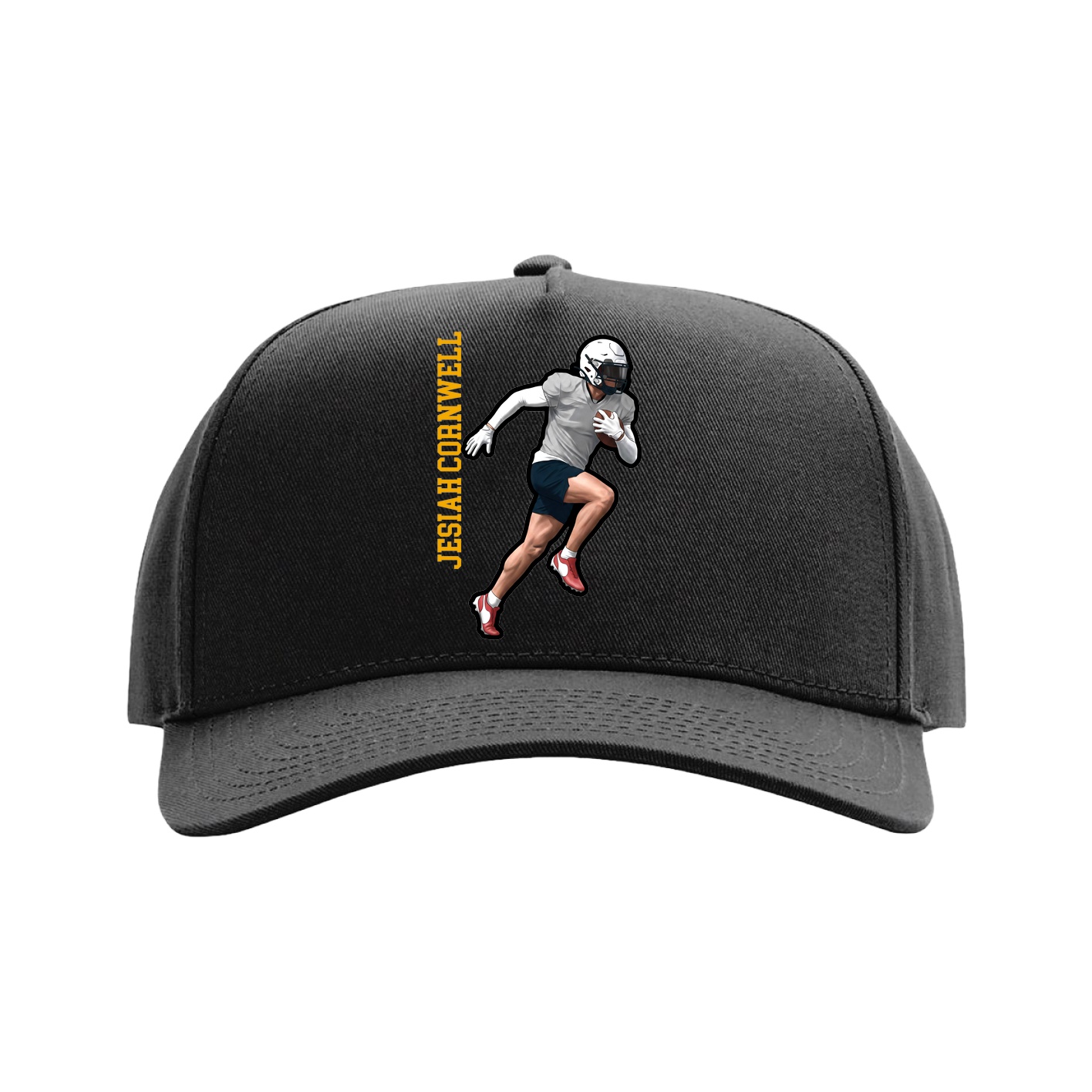 Full Fabric Five-Panel Champ Cap — Name Vertical in Black