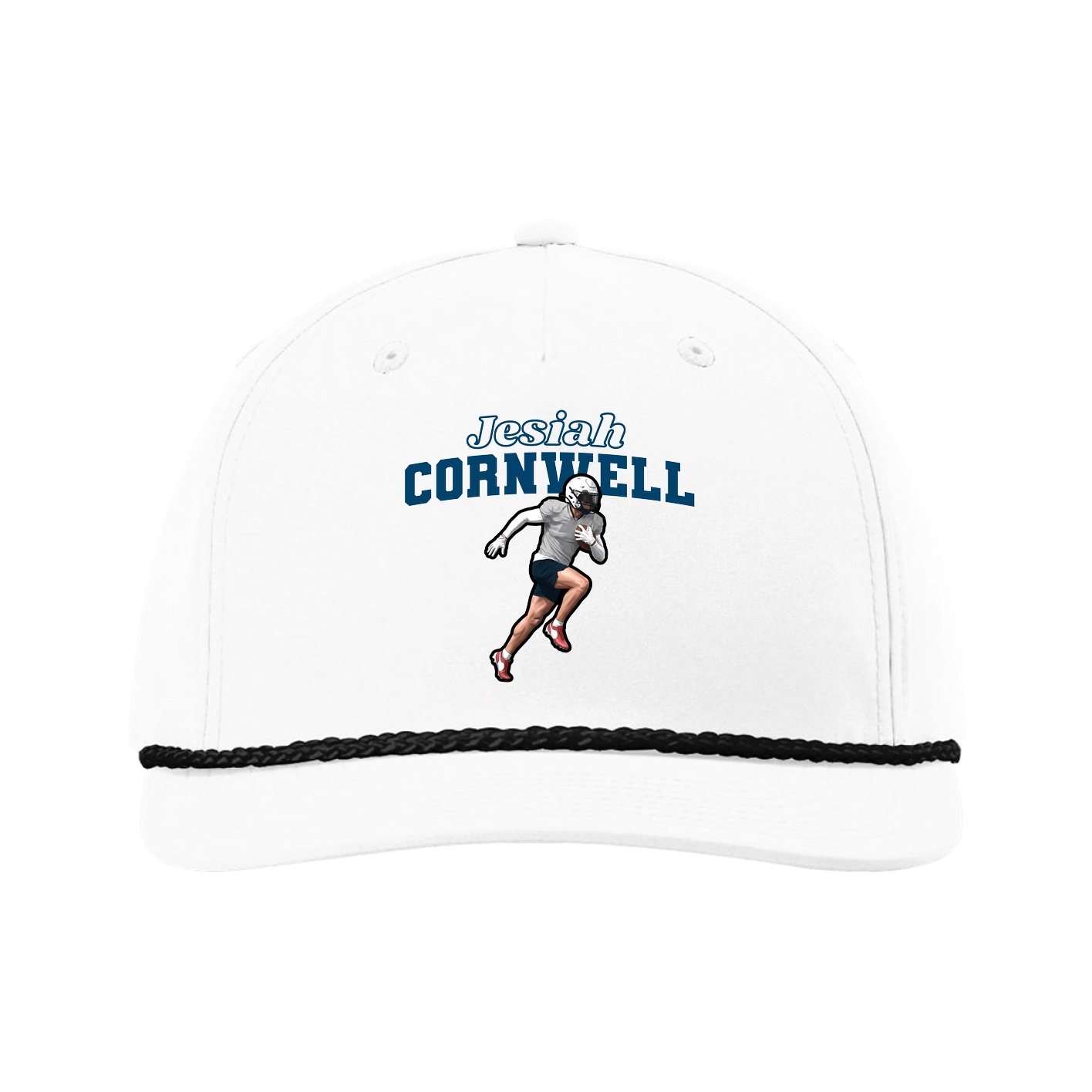 Five-Panel Classic Rope Cap — Name Arch in White