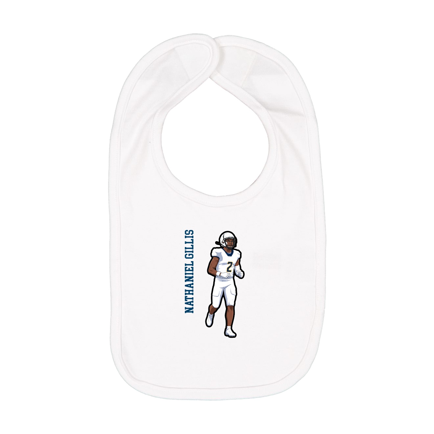 Infant Bib — Name Vertical in White
