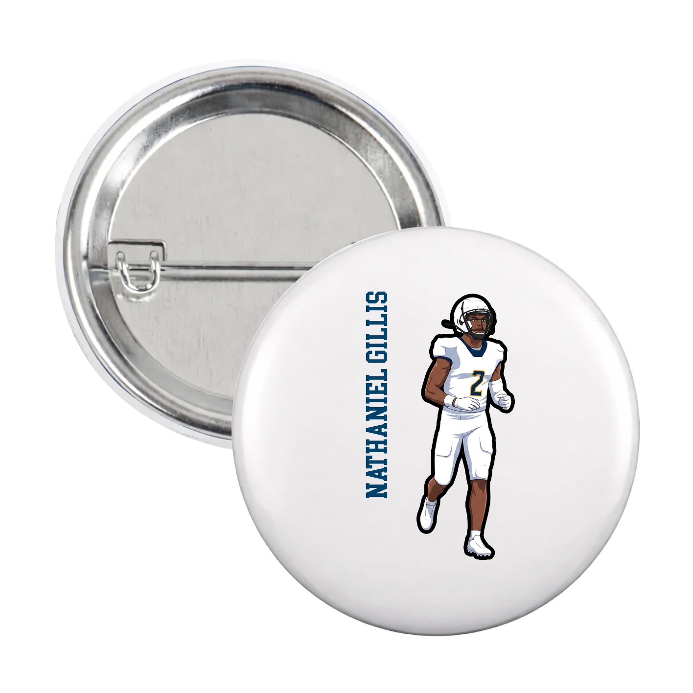 Game Day Button — Name Vertical in White