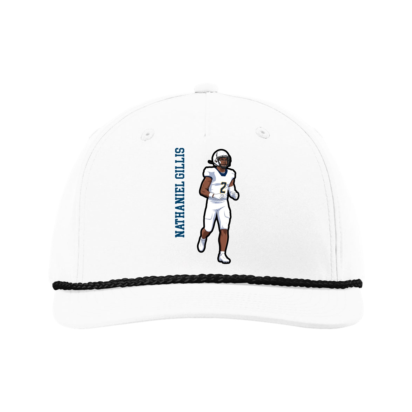 Five-Panel Classic Rope Cap — Name Vertical in White