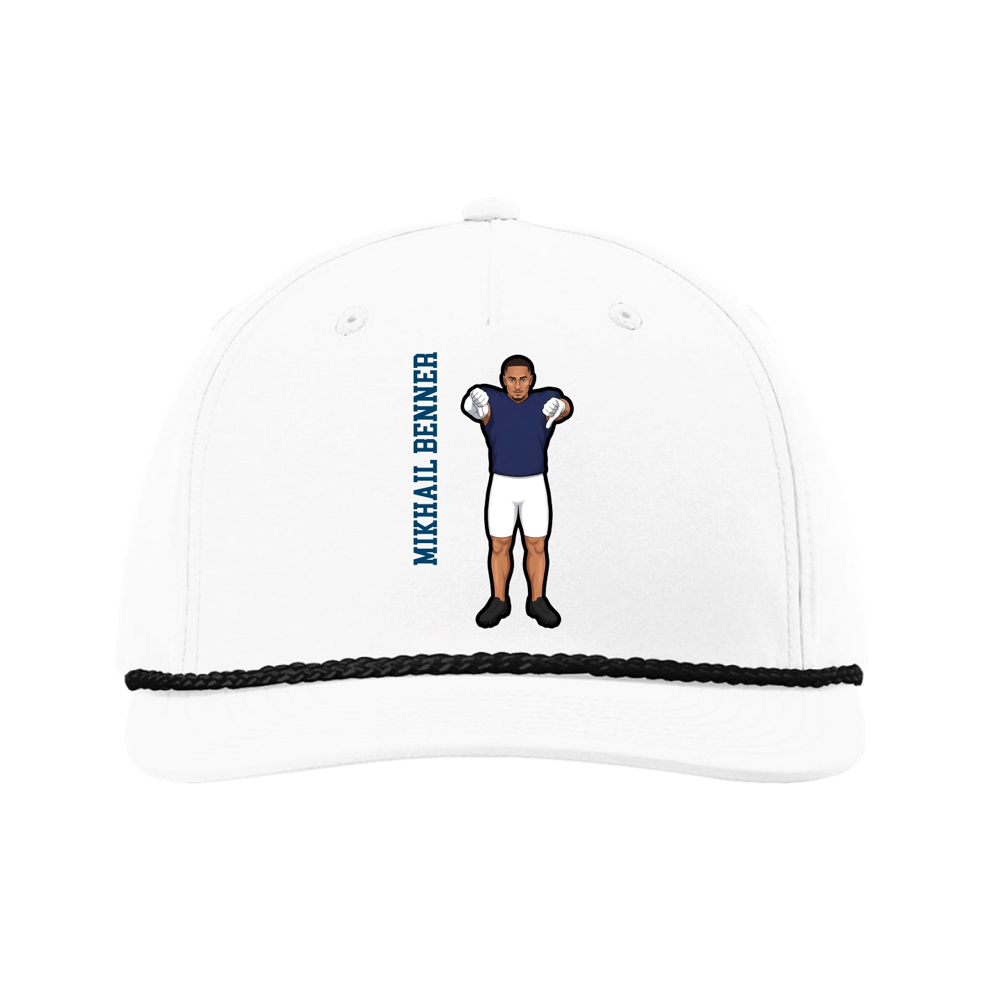 Five-Panel Classic Rope Cap — Name Vertical in White