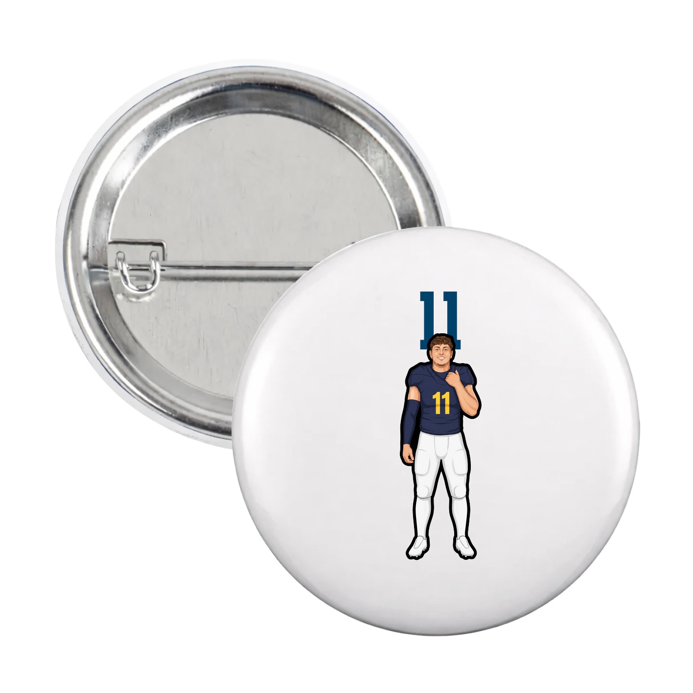 Game Day Button — Number Top in White