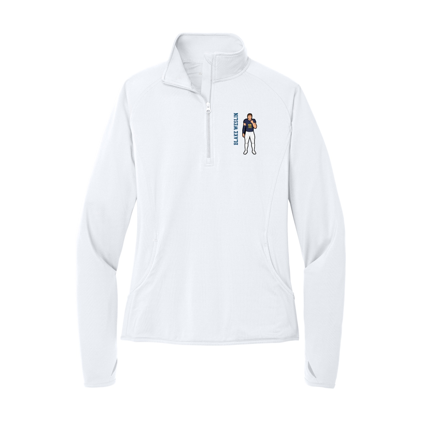 Women's Q-Zip Pullover — Name Vertical in White