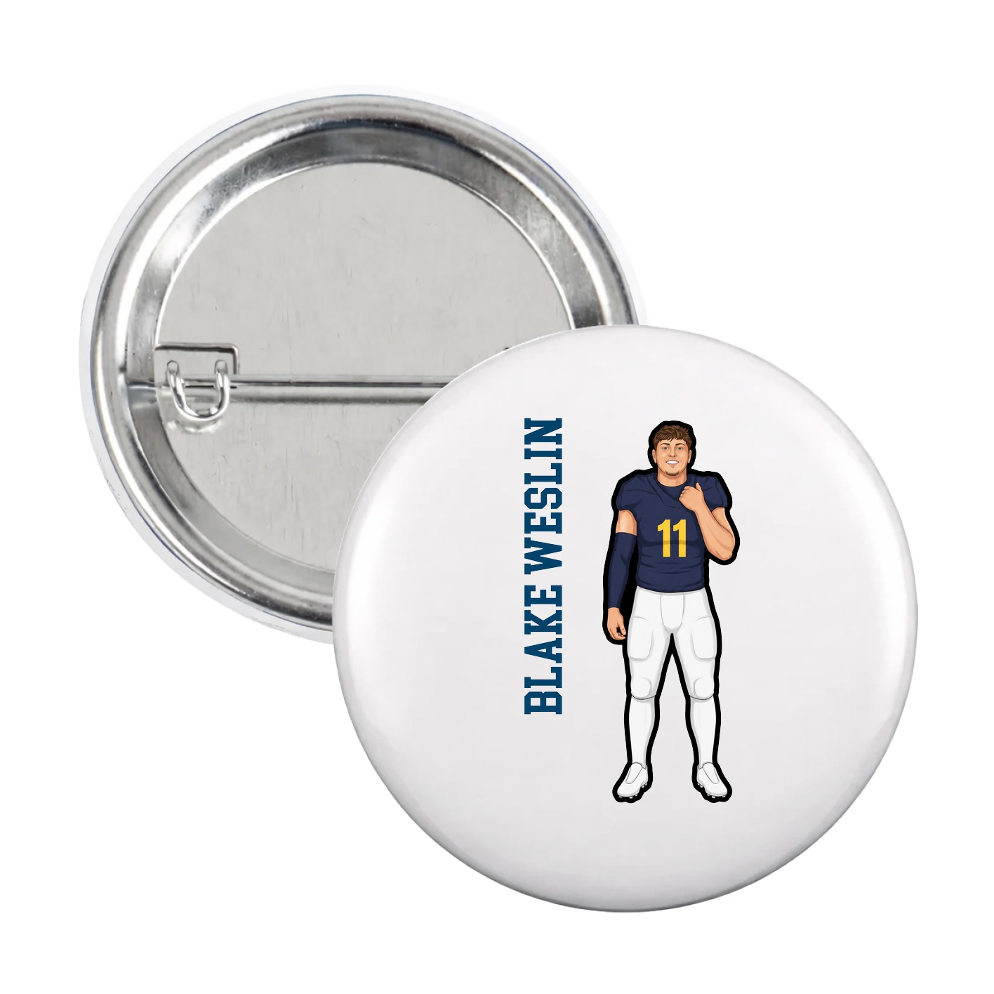 Game Day Button — Name Vertical in White
