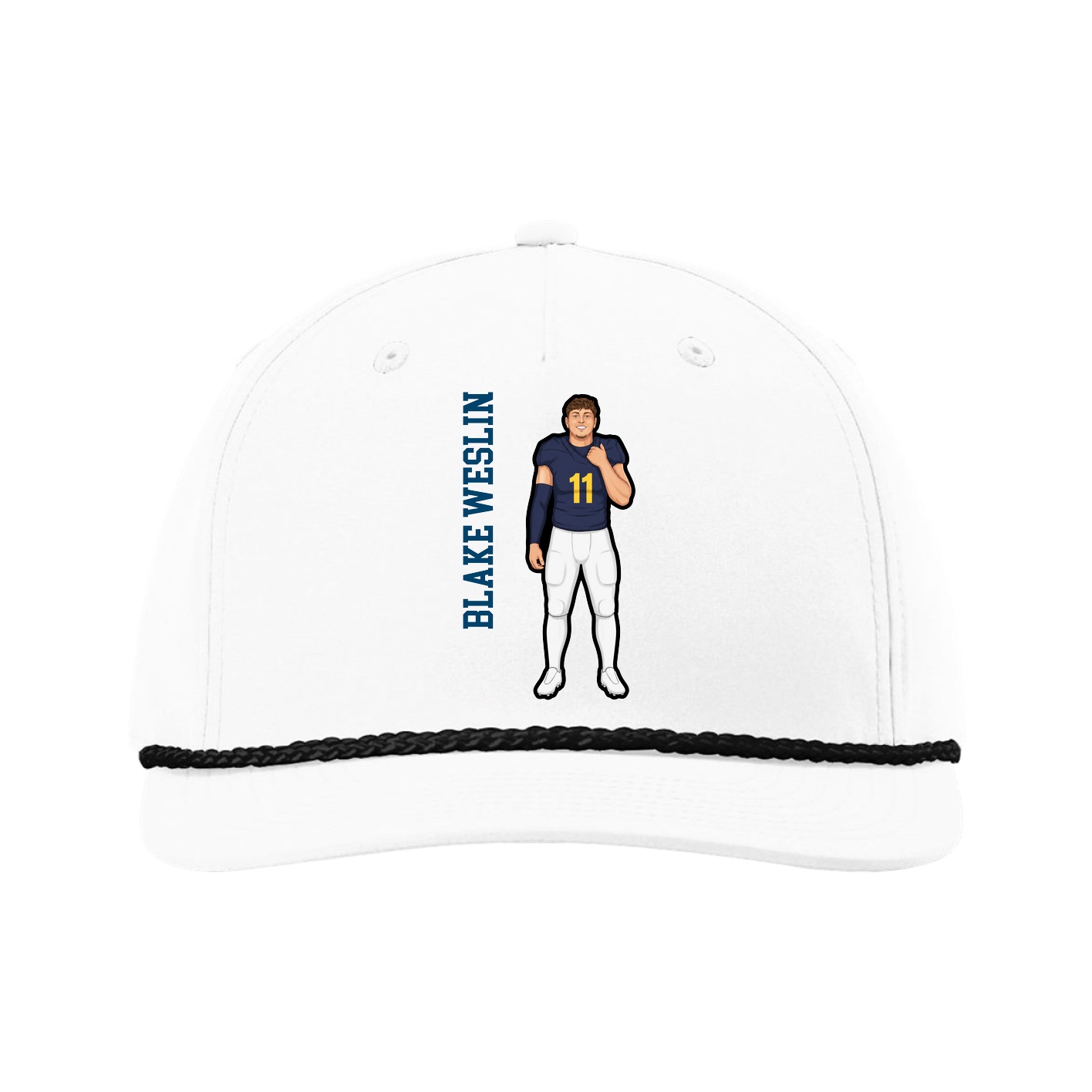 Five-Panel Classic Rope Cap — Name Vertical in White