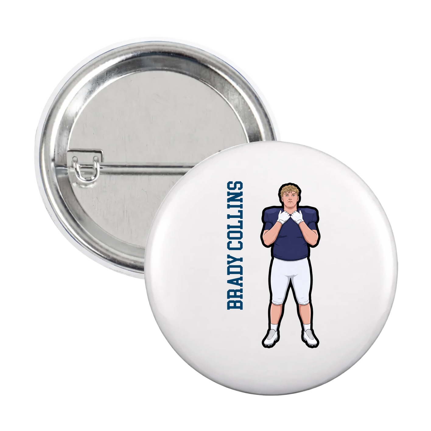Game Day Button — Name Vertical in White