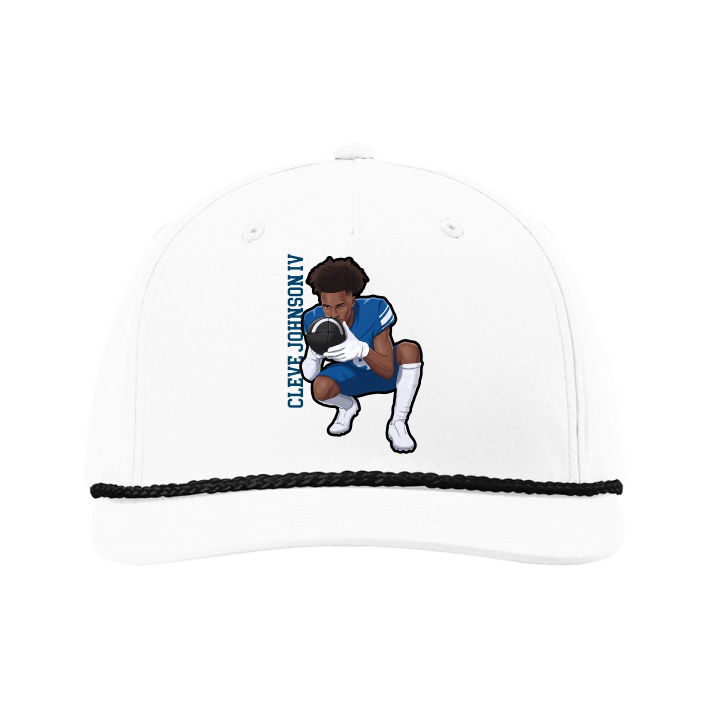 Five-Panel Classic Rope Cap — Name Vertical in White