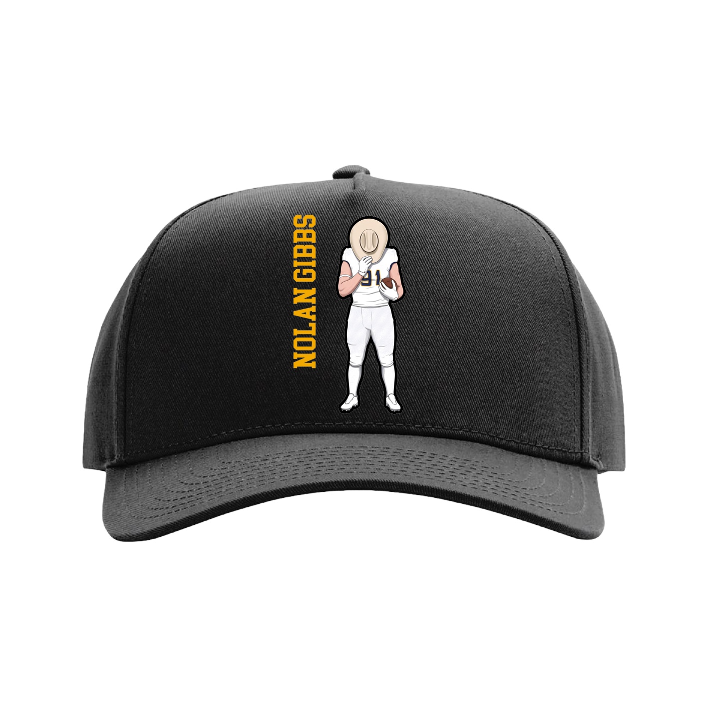 Full Fabric Five-Panel Champ Cap — Name Vertical in Black