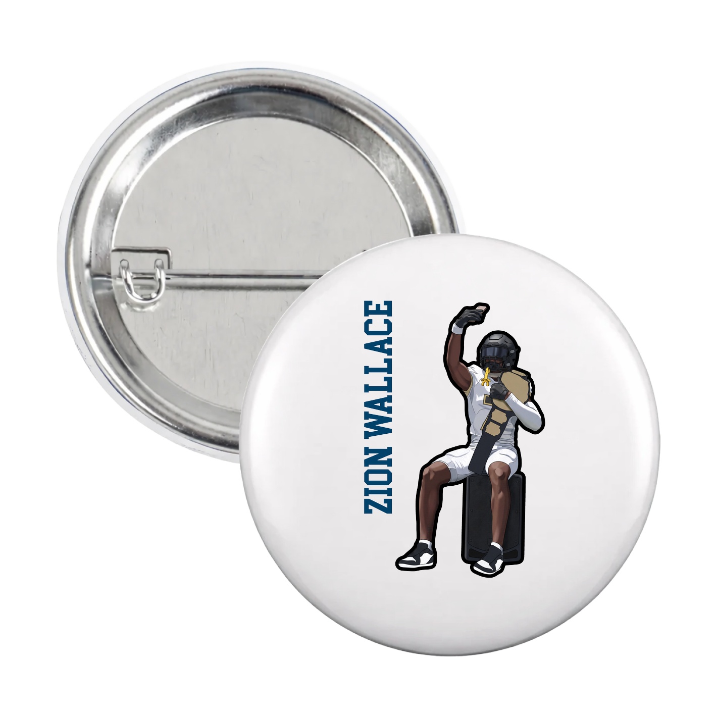 Game Day Button — Name Vertical in White