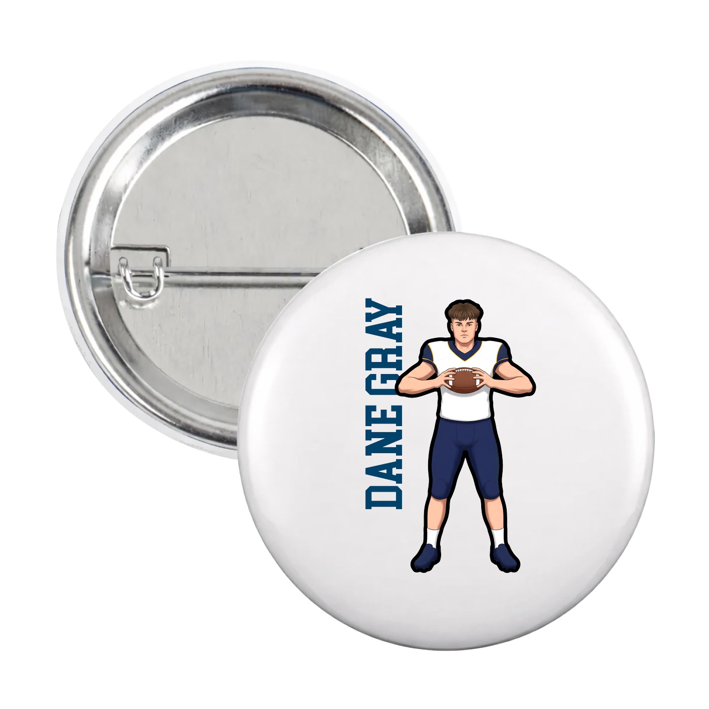 Game Day Button — Name Vertical in White