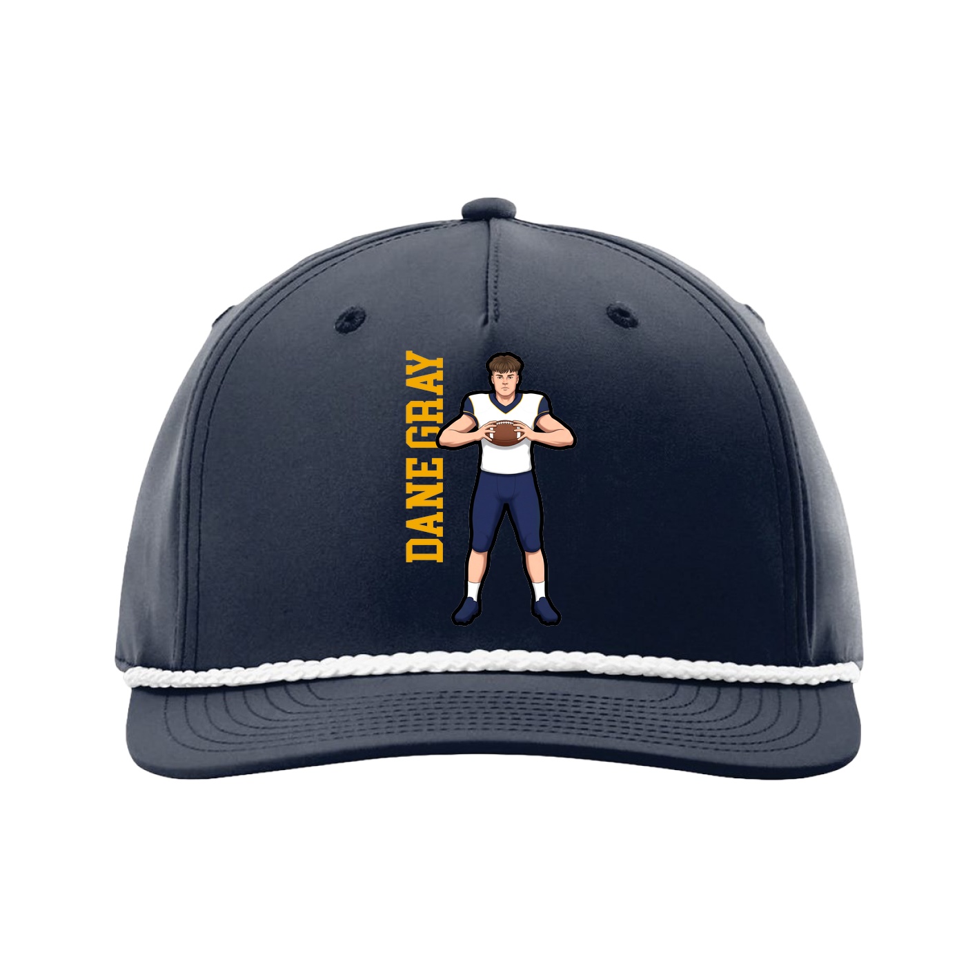 Five-Panel Classic Rope Cap — Name Vertical in Navy