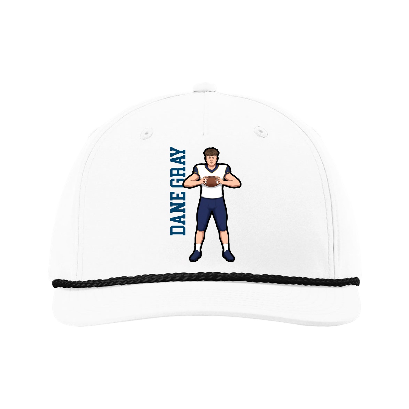 Five-Panel Classic Rope Cap — Name Vertical in White