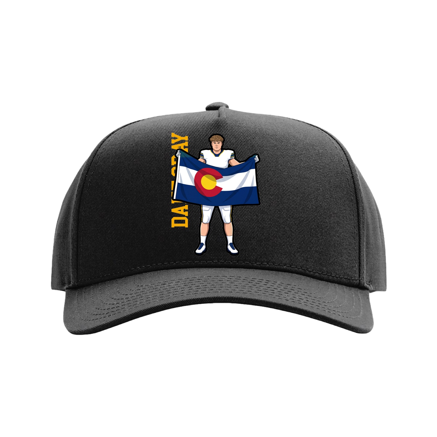 Full Fabric Five-Panel Champ Cap — Name Vertical in Black
