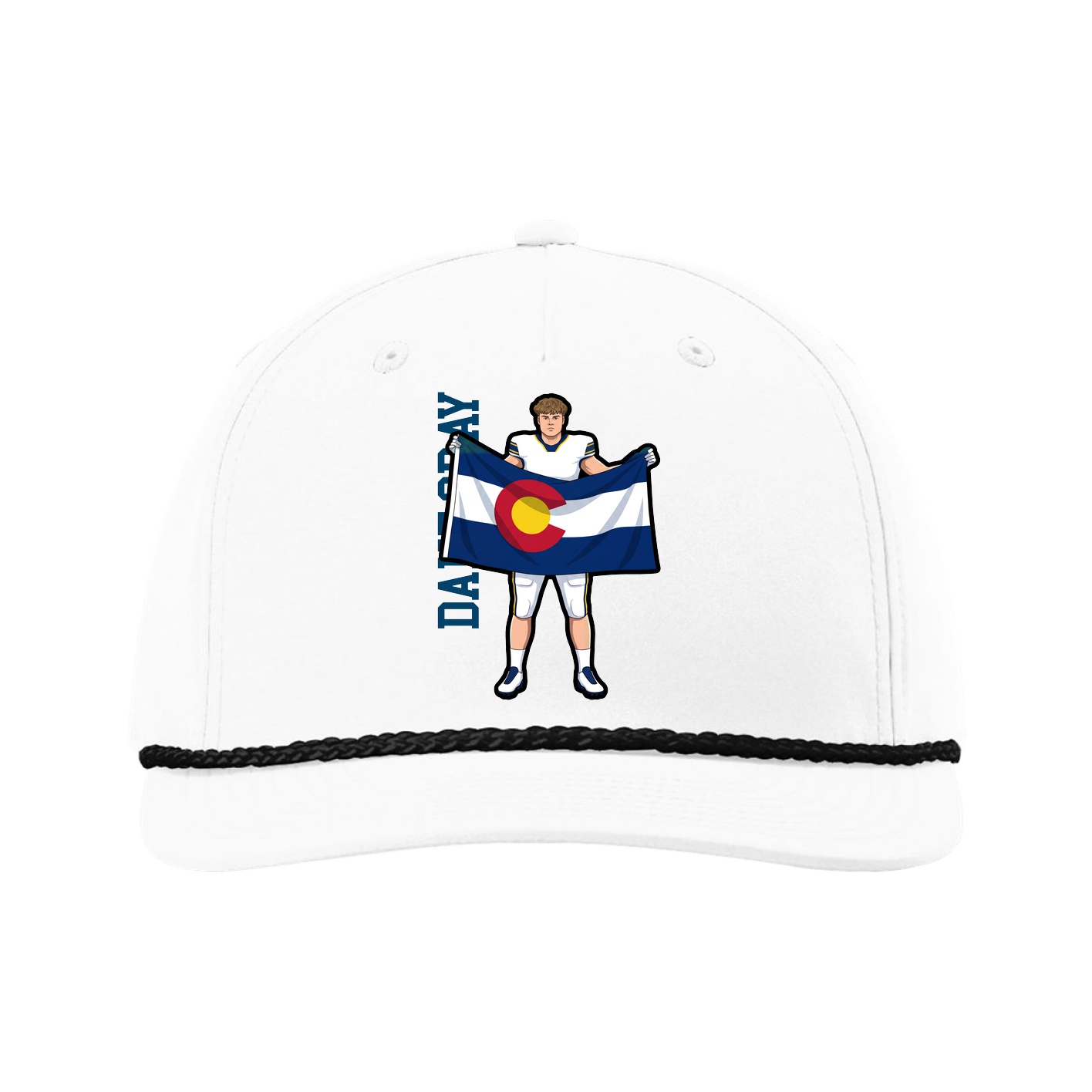 Five-Panel Classic Rope Cap — Name Vertical in White