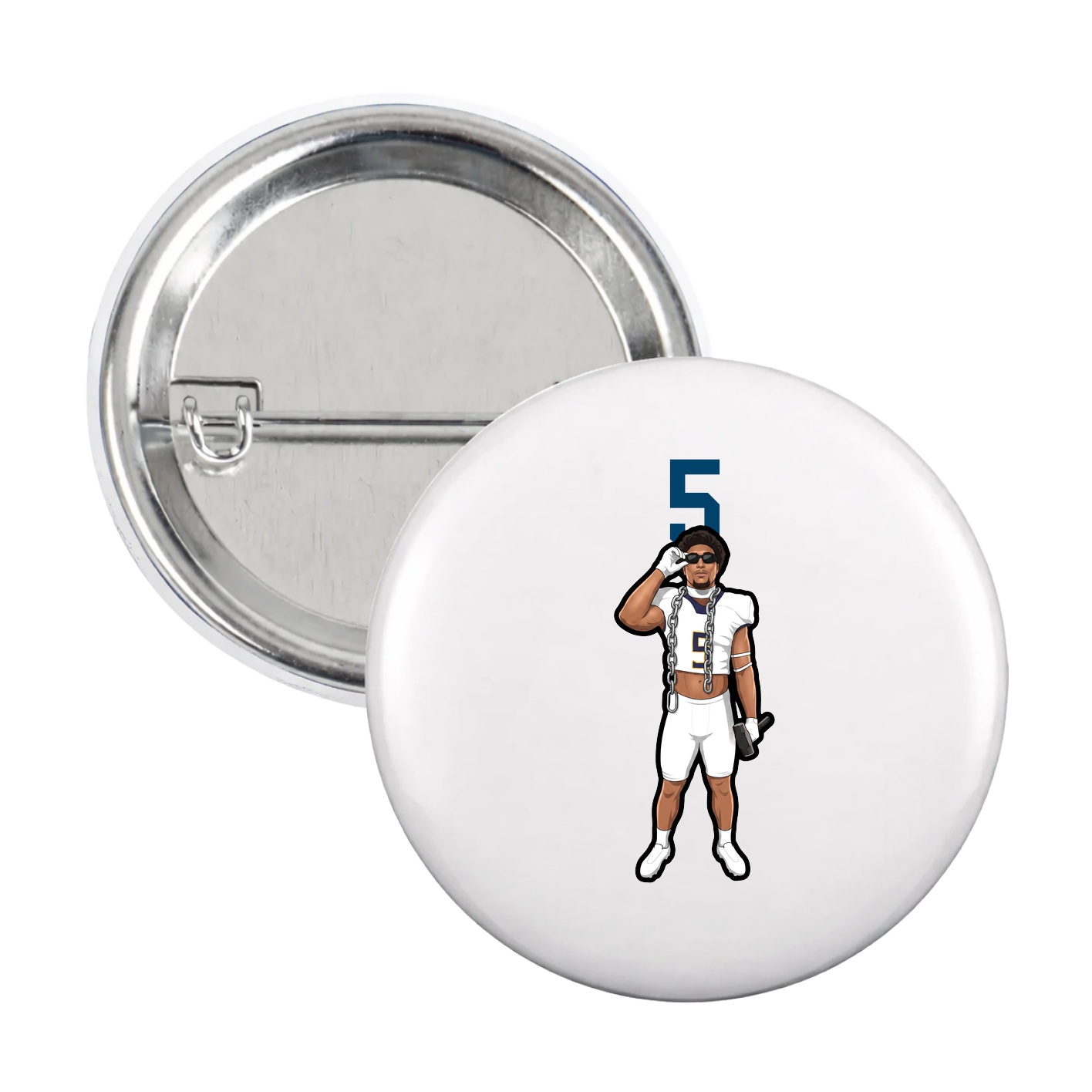 Game Day Button — Number Top in White