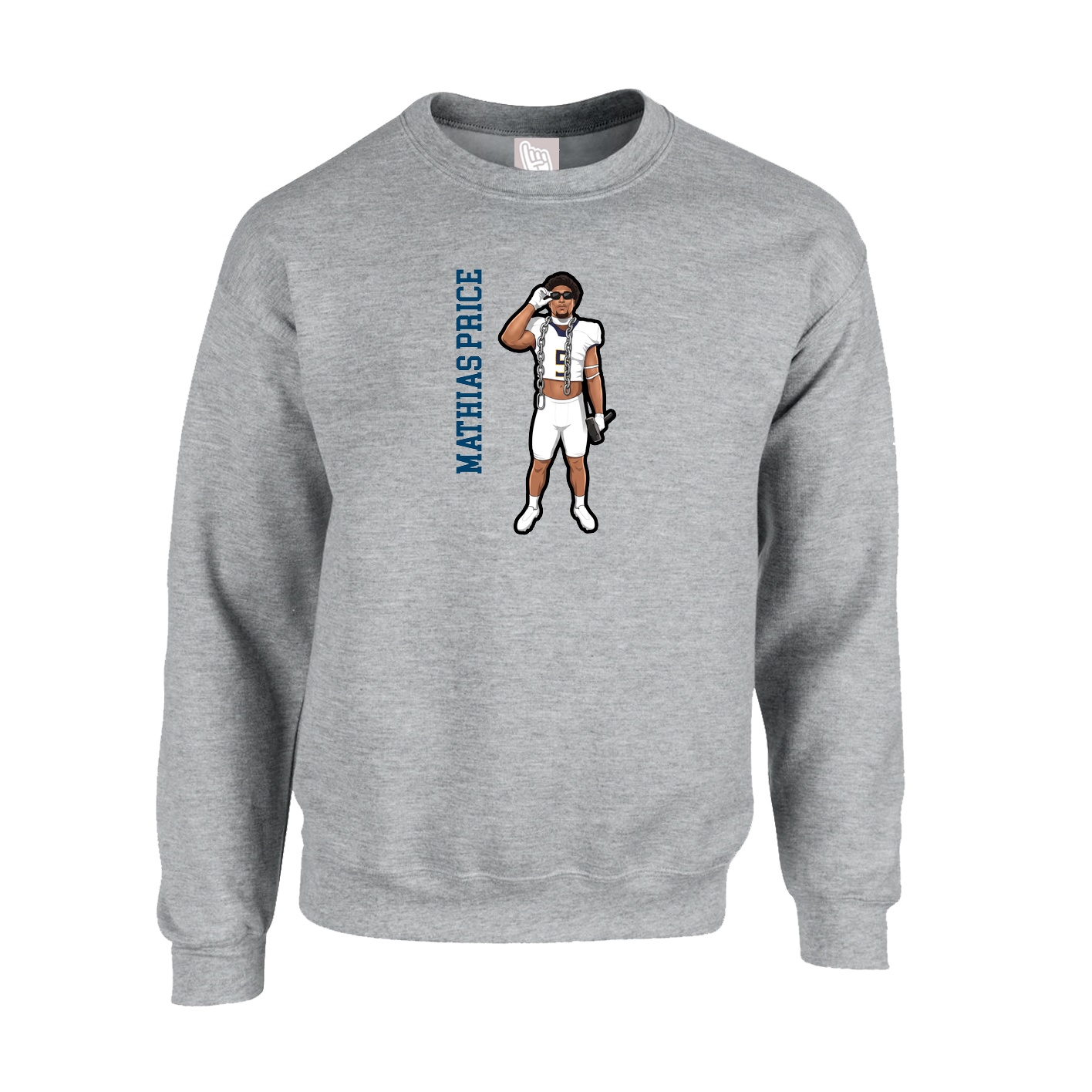 Fleece Crew — Name Vertical in Grey