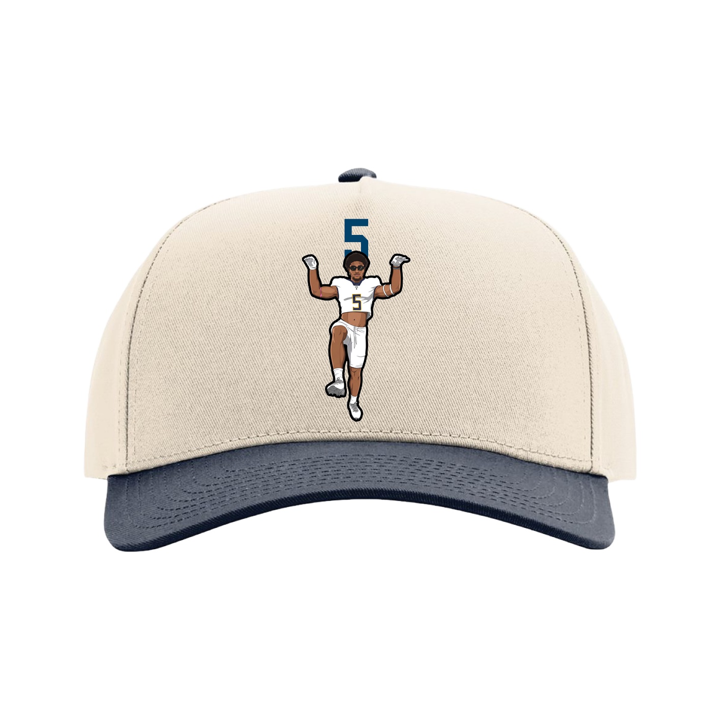 Full Fabric Five-Panel Champ Cap — Number Top in Cream/Navy