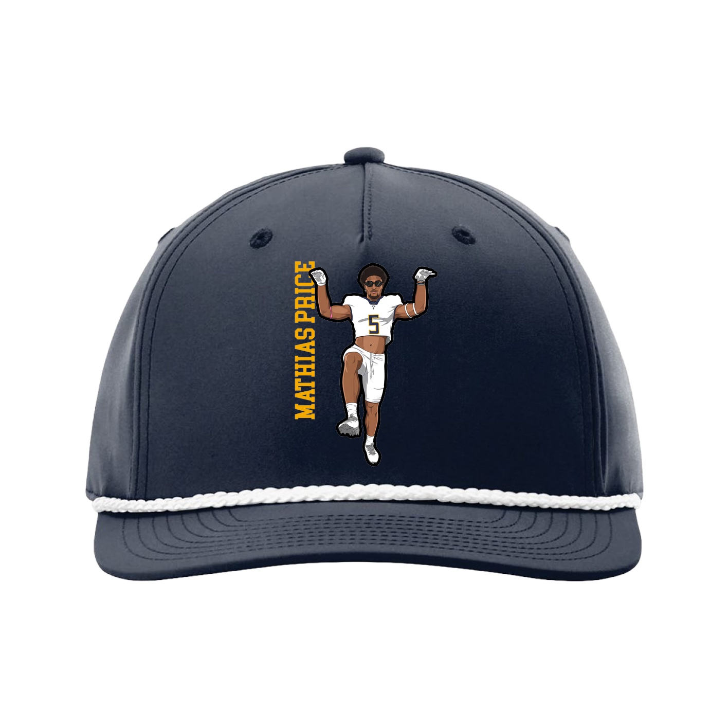 Five-Panel Classic Rope Cap — Name Vertical in Navy