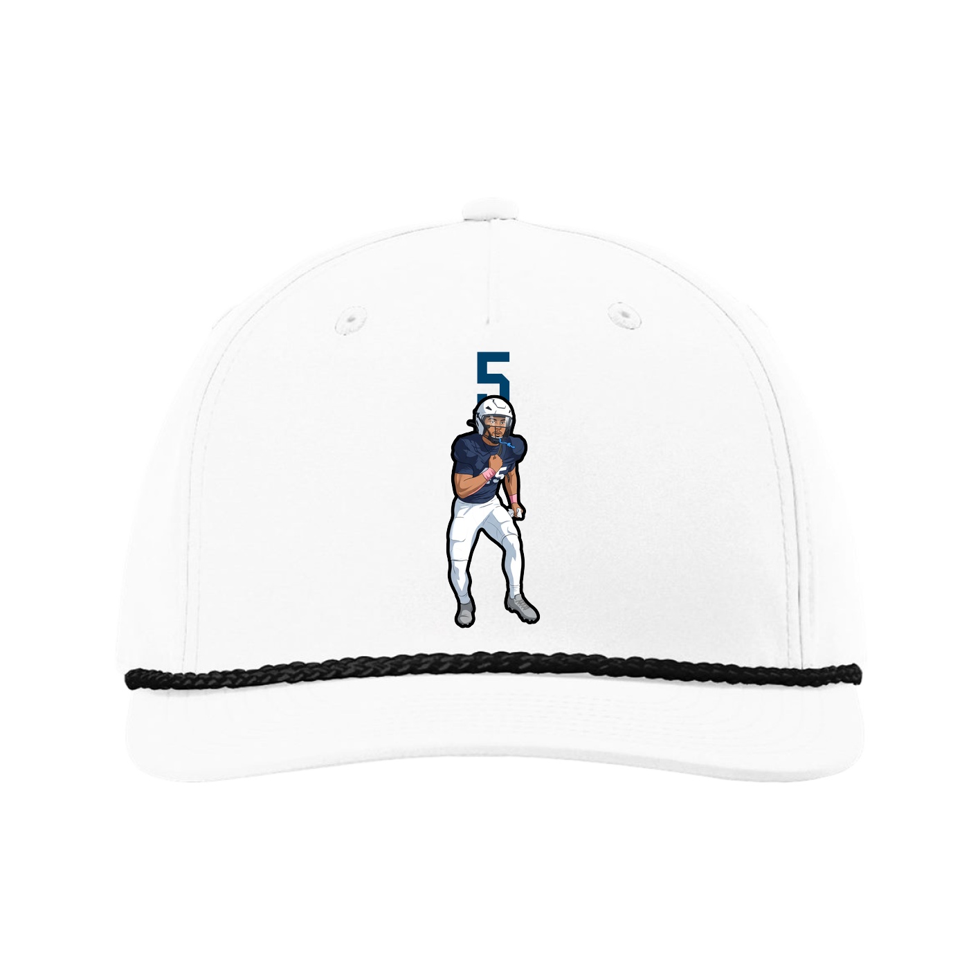 Five-Panel Classic Rope Cap — Number Top in White