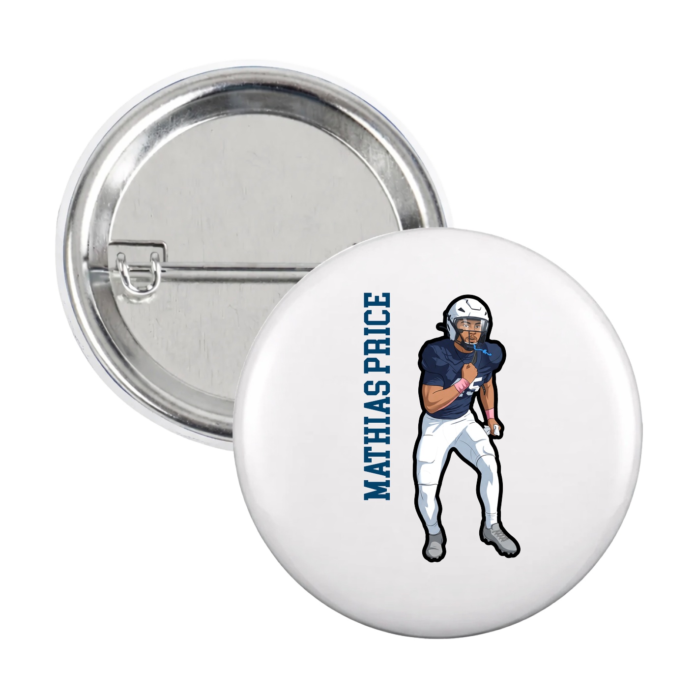 Game Day Button — Name Vertical in White