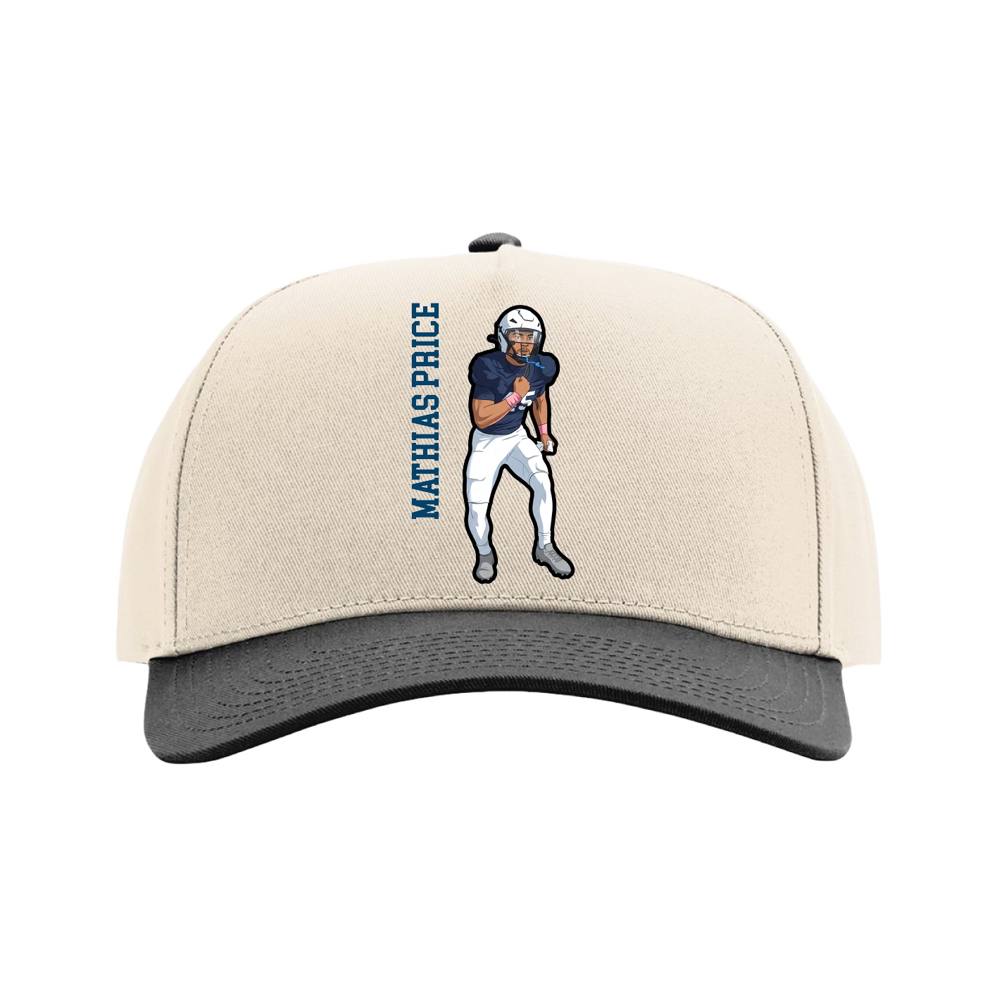 Full Fabric Five-Panel Champ Cap — Name Vertical in Cream/Black