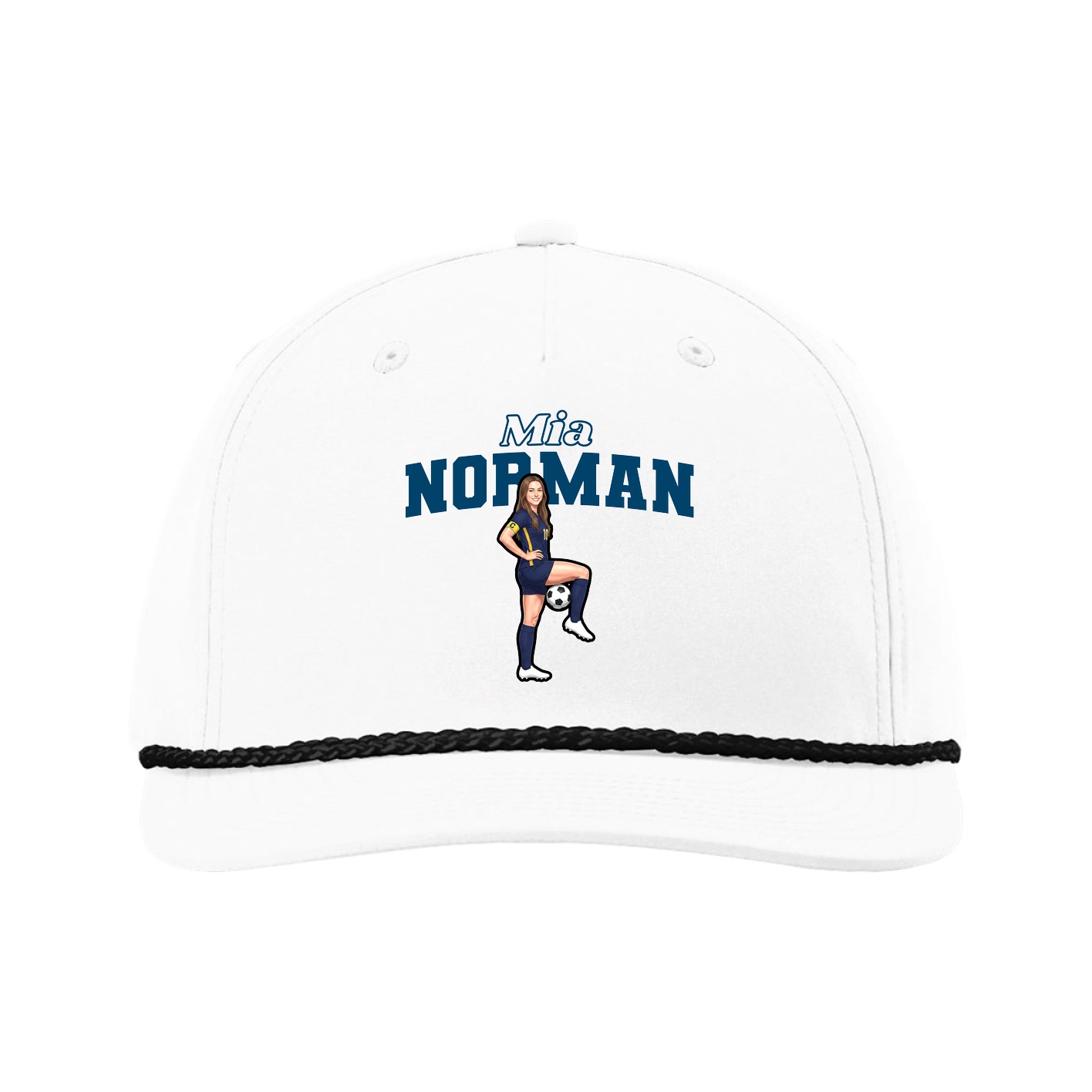 Five-Panel Classic Rope Cap — Name Arch in White