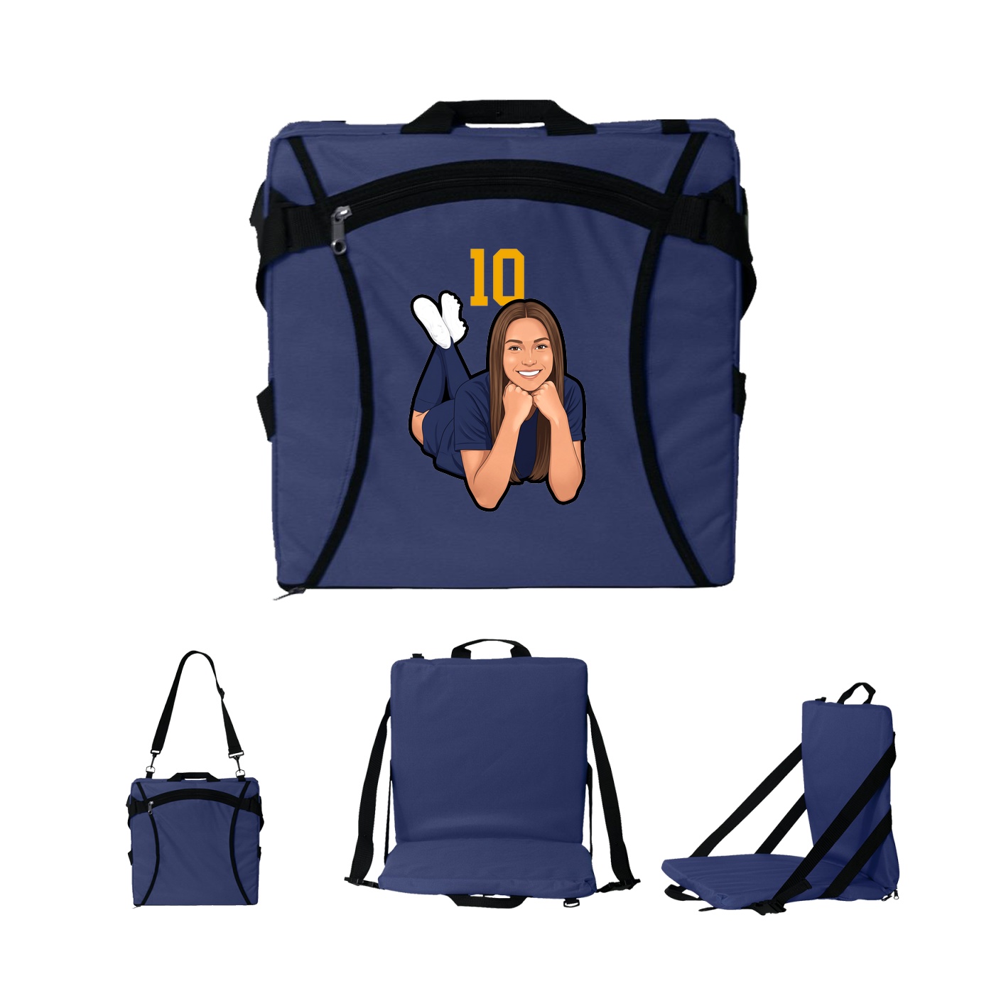 Folding Stadium Seat — Number Top in Navy