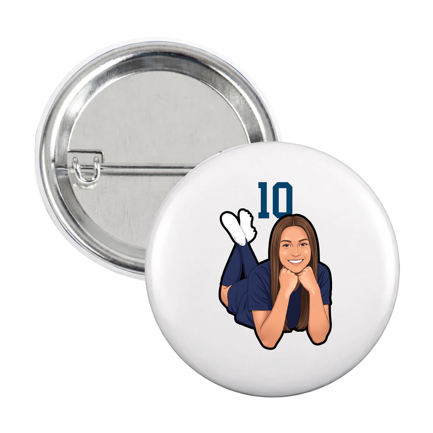Game Day Button — Number Top in White