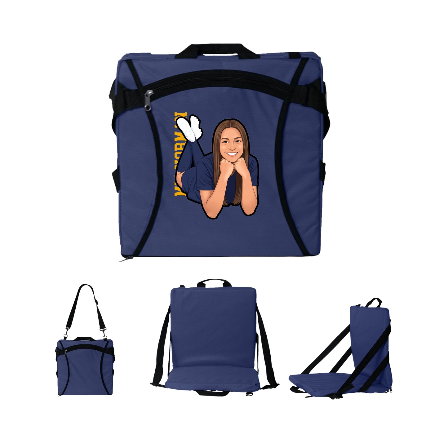Folding Stadium Seat — Name Vertical in Navy