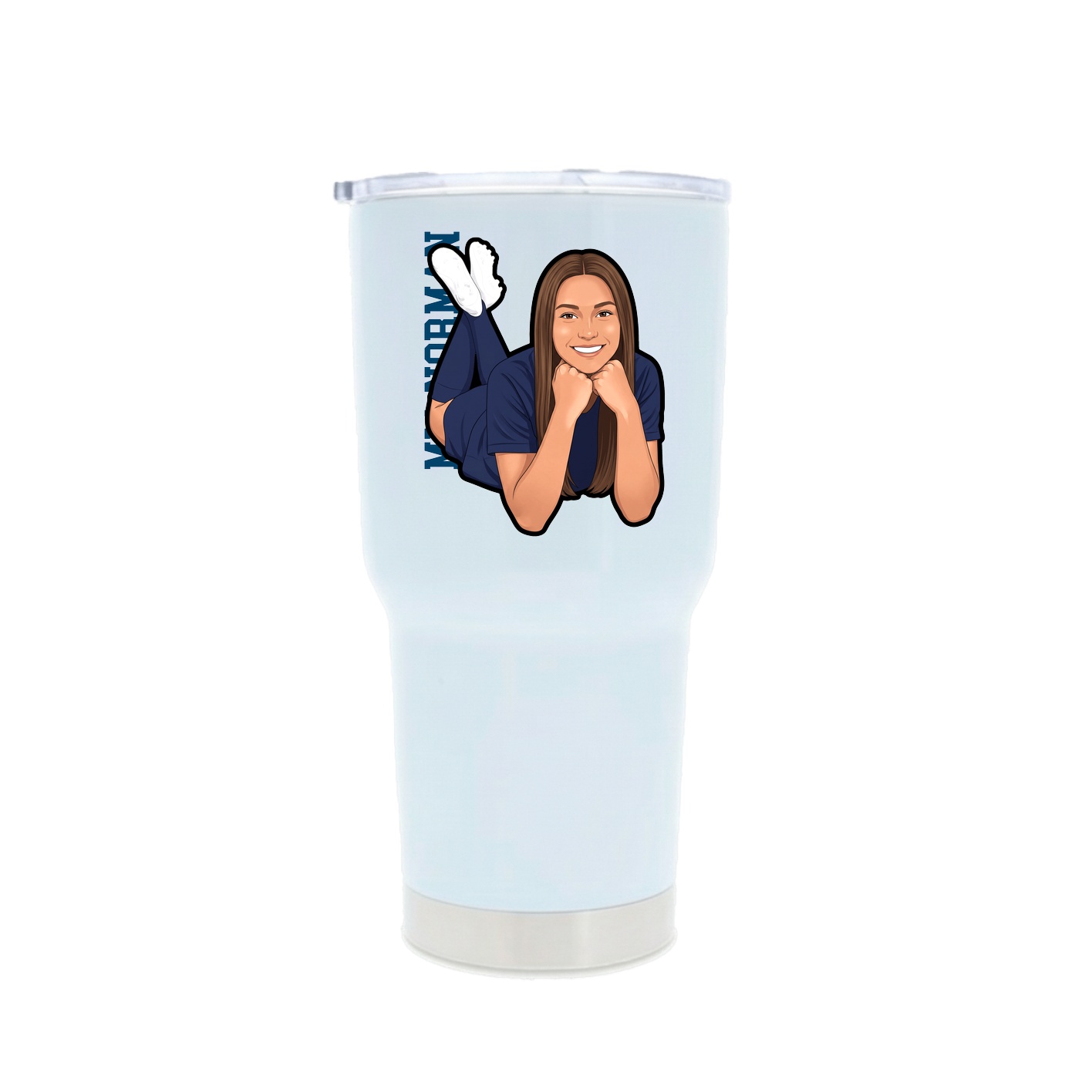 30oz Stainless Steel Tumbler — Name Vertical in White