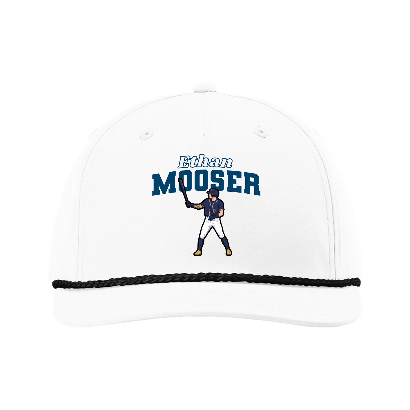 Five-Panel Classic Rope Cap — Name Arch in White