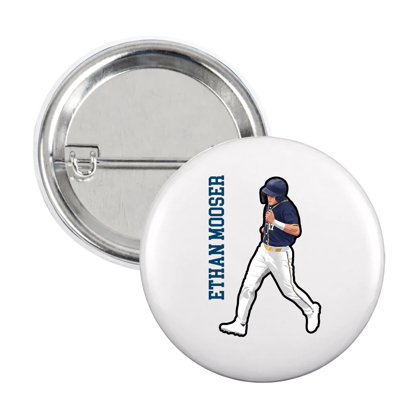 Game Day Button — Name Vertical in White
