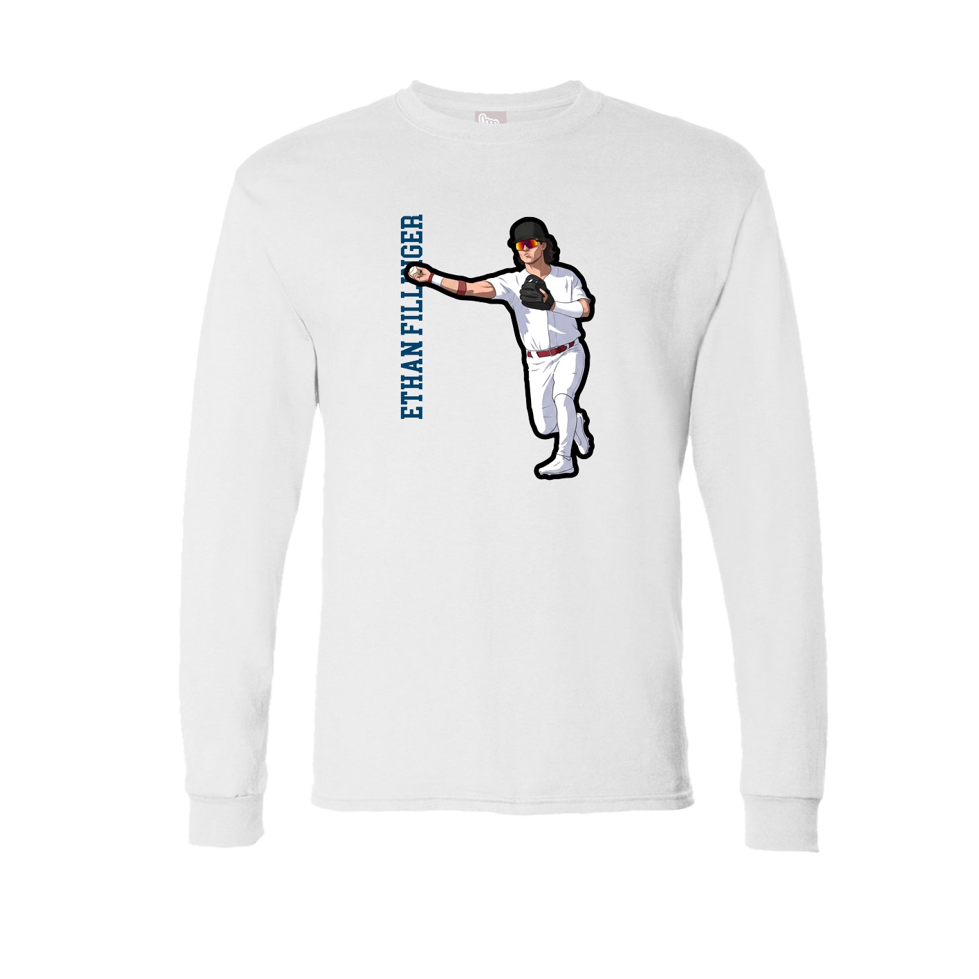 Long Sleeve Tee — Name Vertical in White
