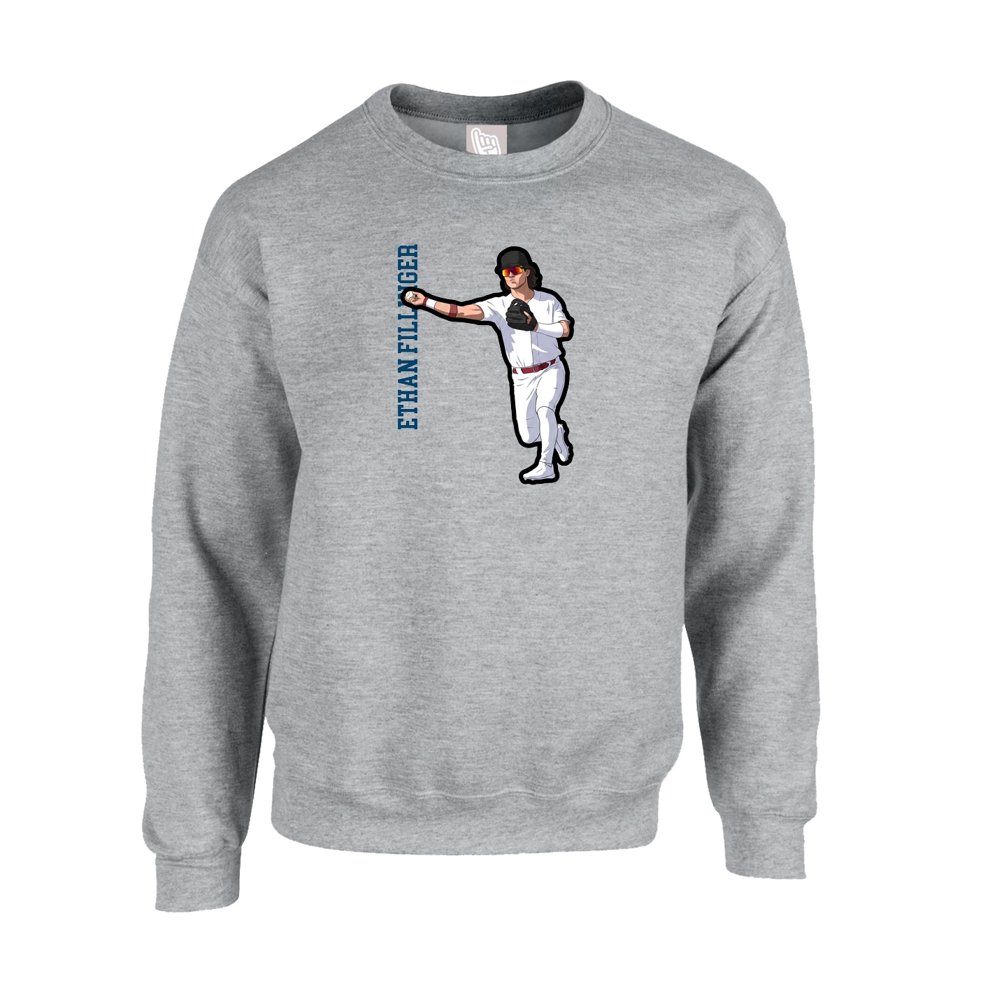 Fleece Crew — Name Vertical in Grey