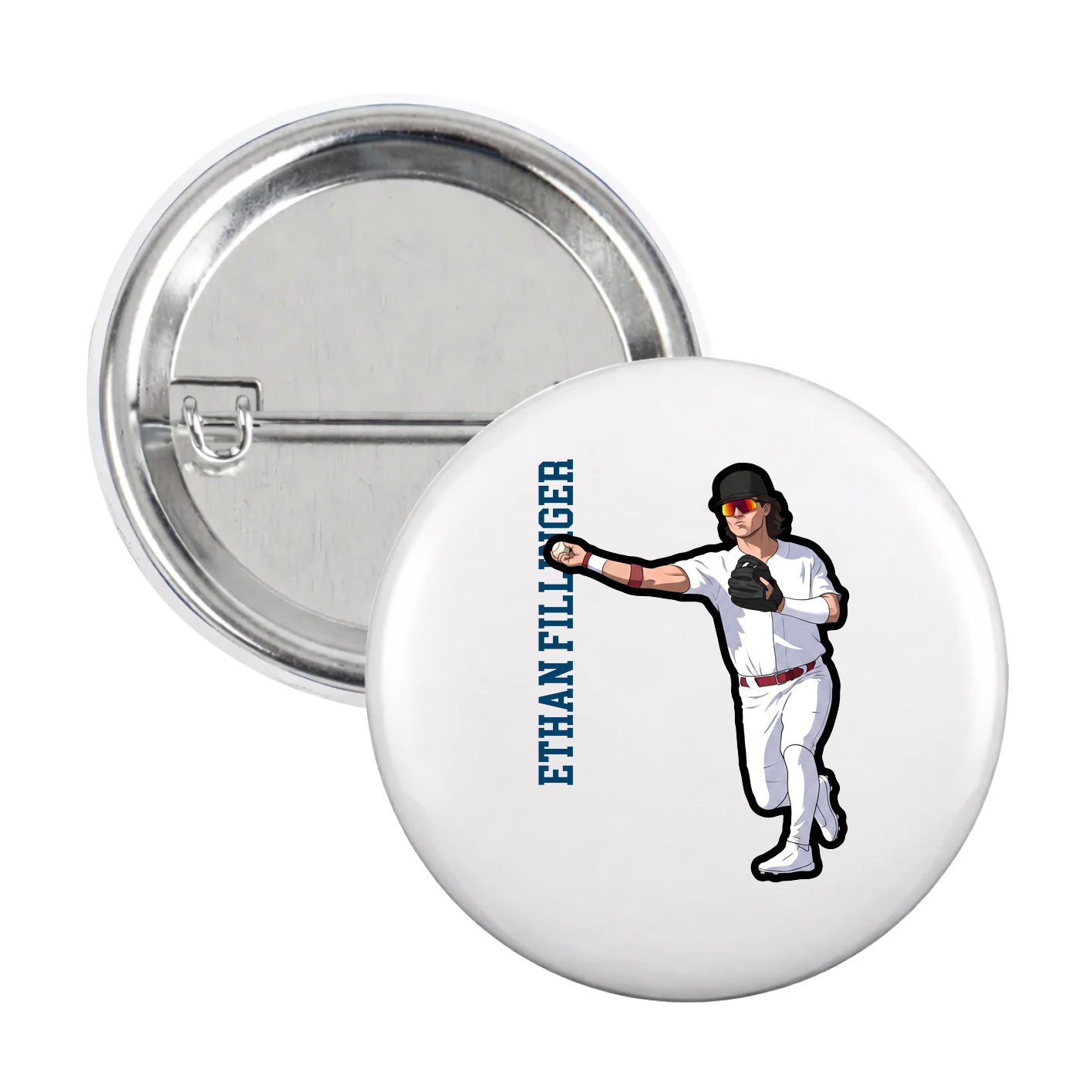 Game Day Button — Name Vertical in White