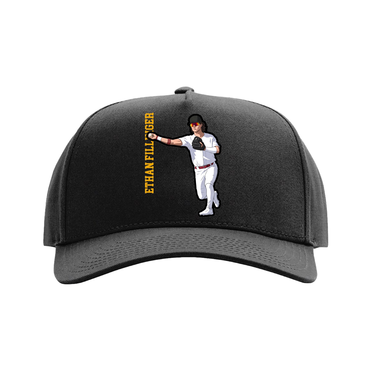 Full Fabric Five-Panel Champ Cap — Name Vertical in Black