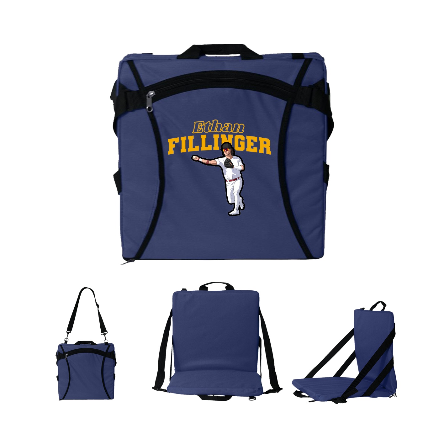 Folding Stadium Seat — Name Arch in Navy
