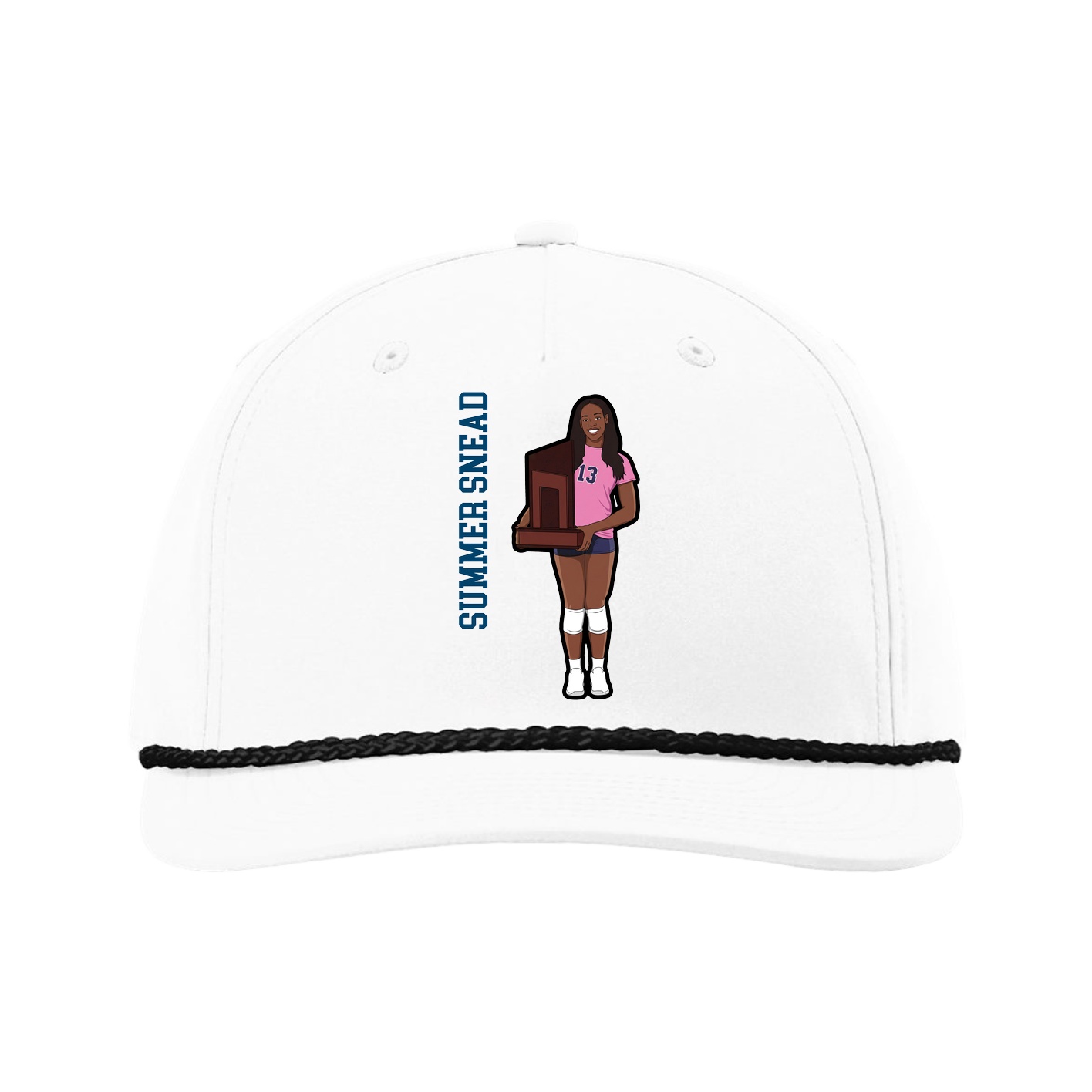 Five-Panel Classic Rope Cap — Name Vertical in White