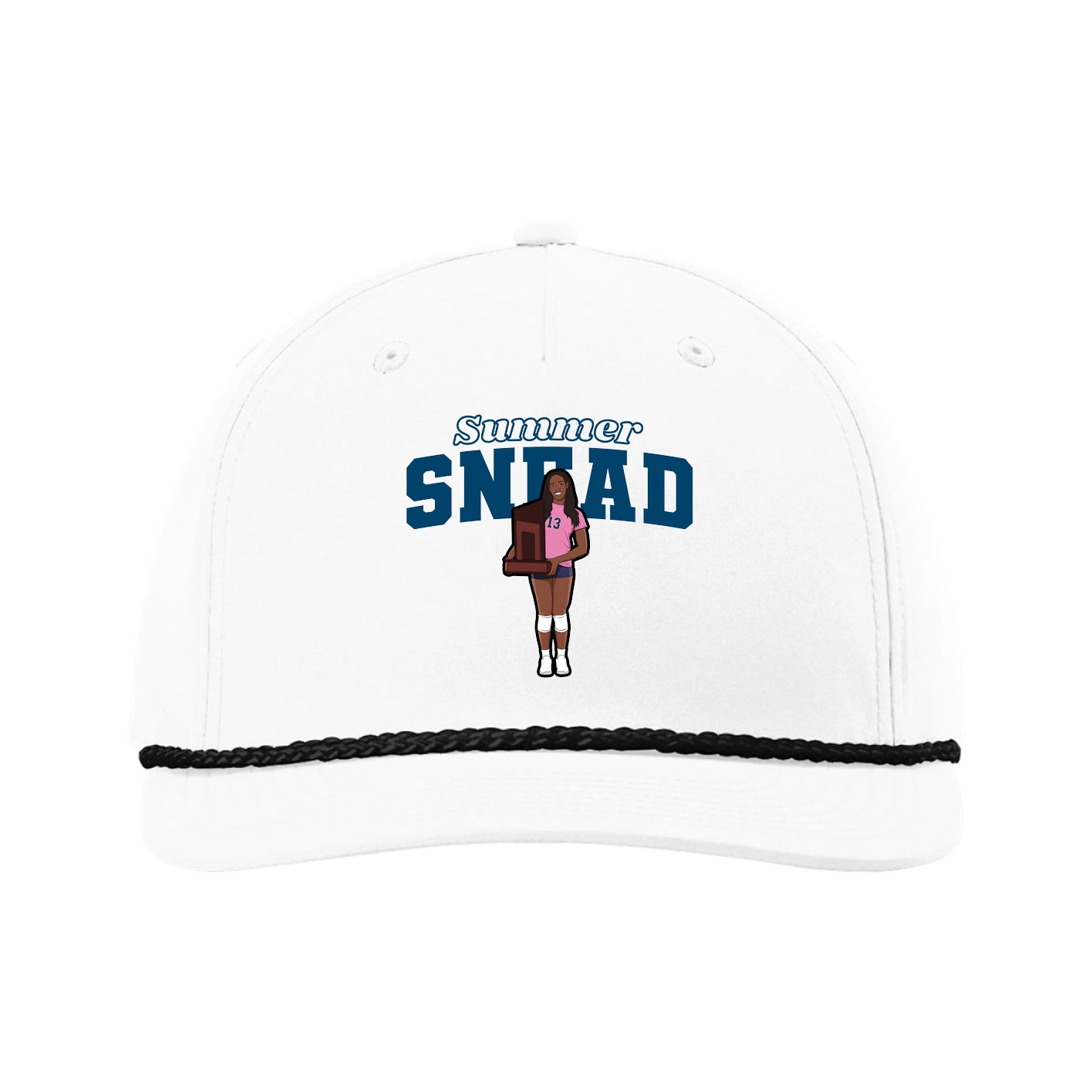 Five-Panel Classic Rope Cap — Name Arch in White