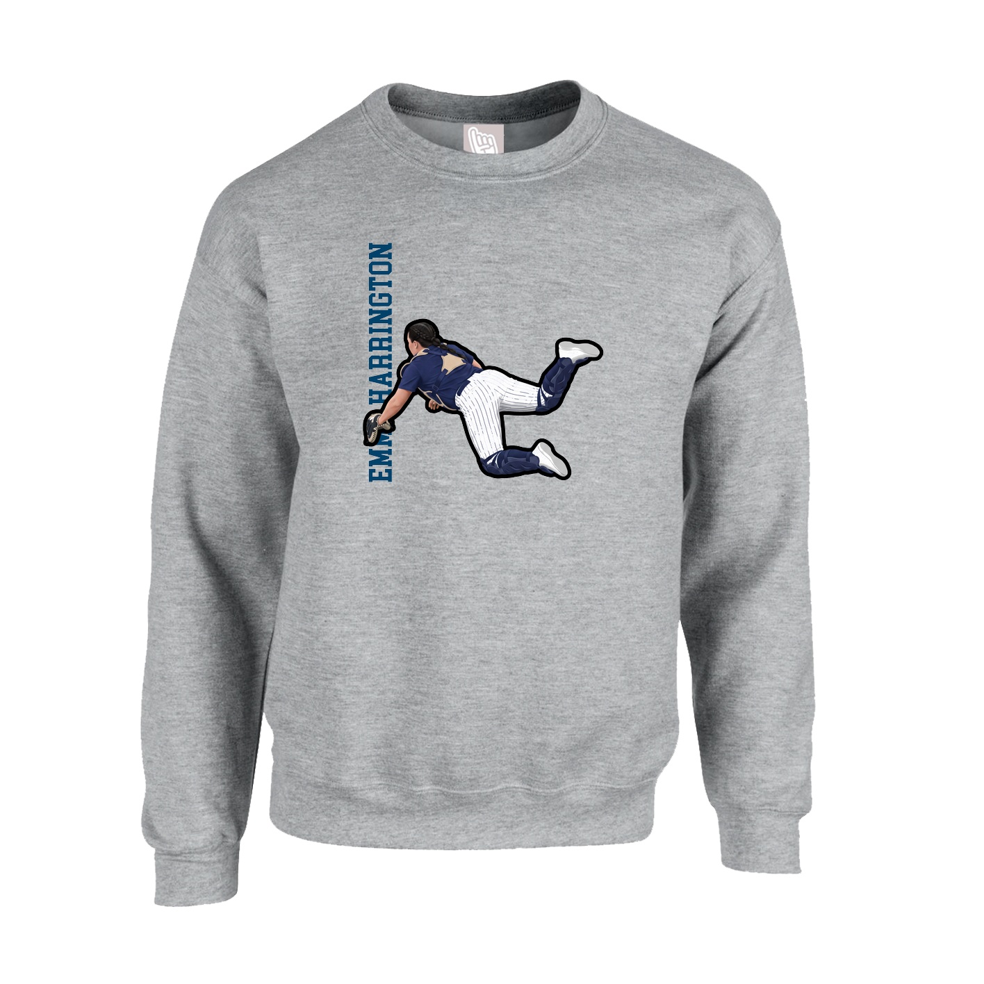 Fleece Crew — Name Vertical in Grey