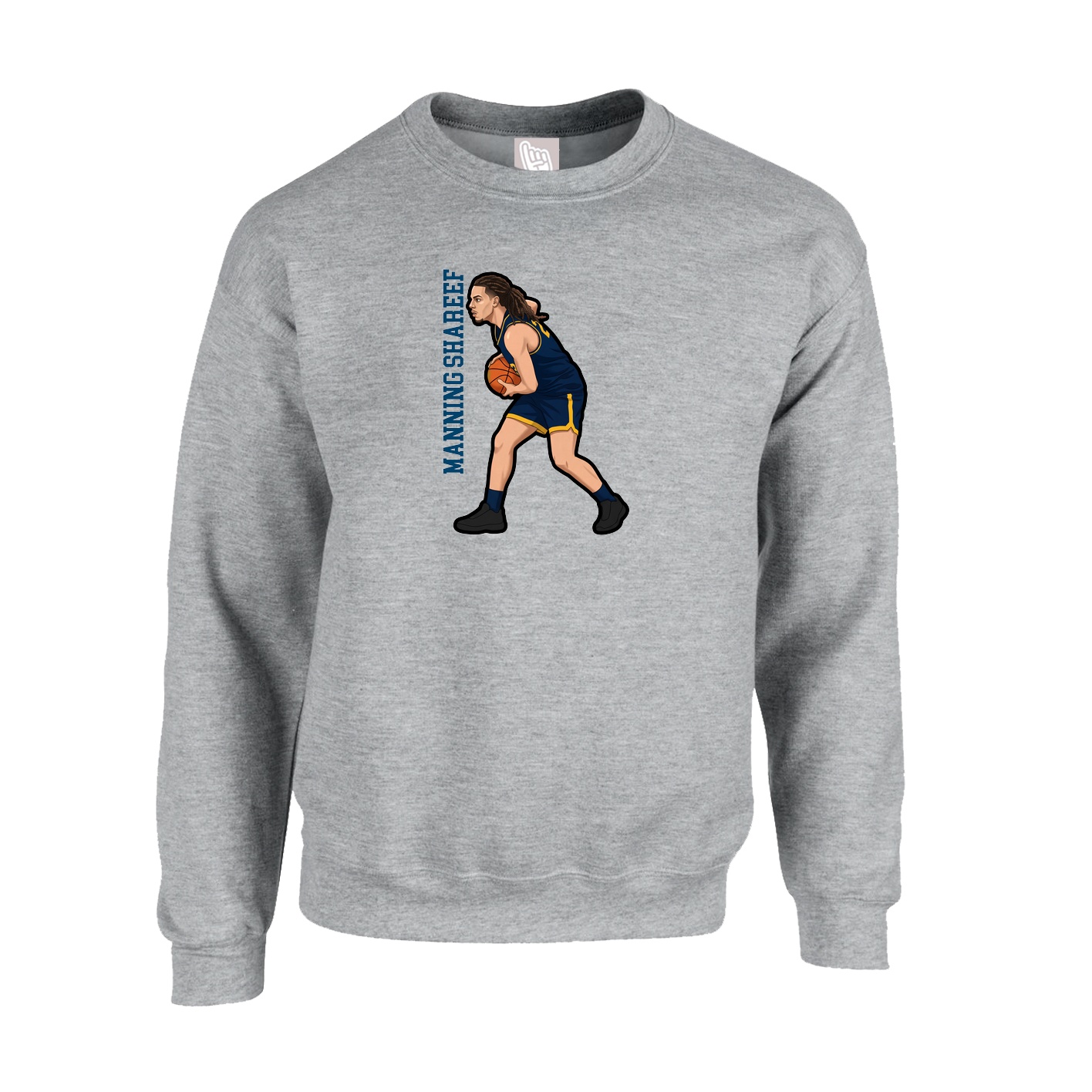 Fleece Crew — Name Vertical in Grey