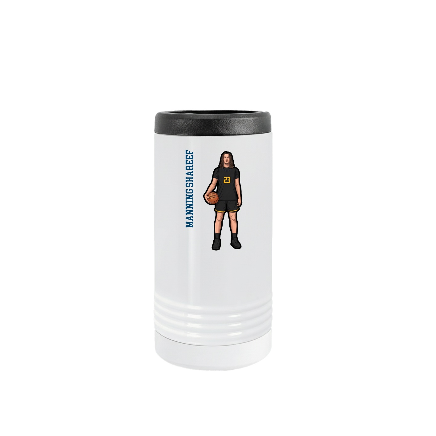 Slim Beverage Holder — Name Vertical in White