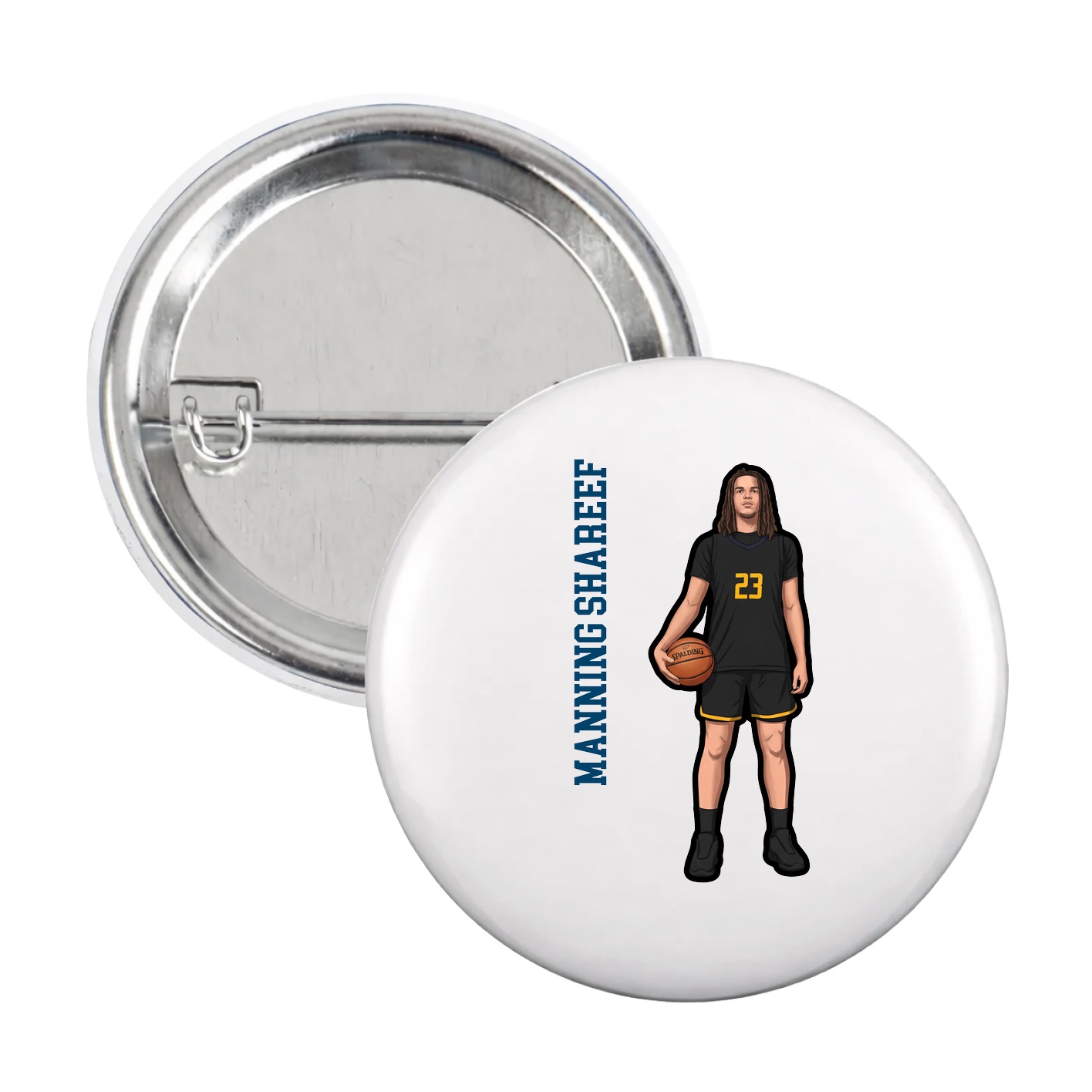 Game Day Button — Name Vertical in White