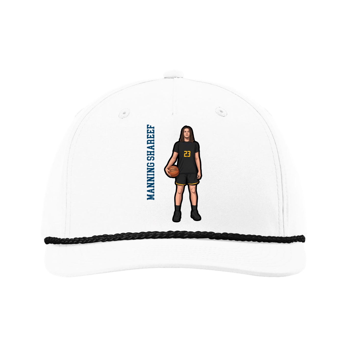 Five-Panel Classic Rope Cap — Name Vertical in White