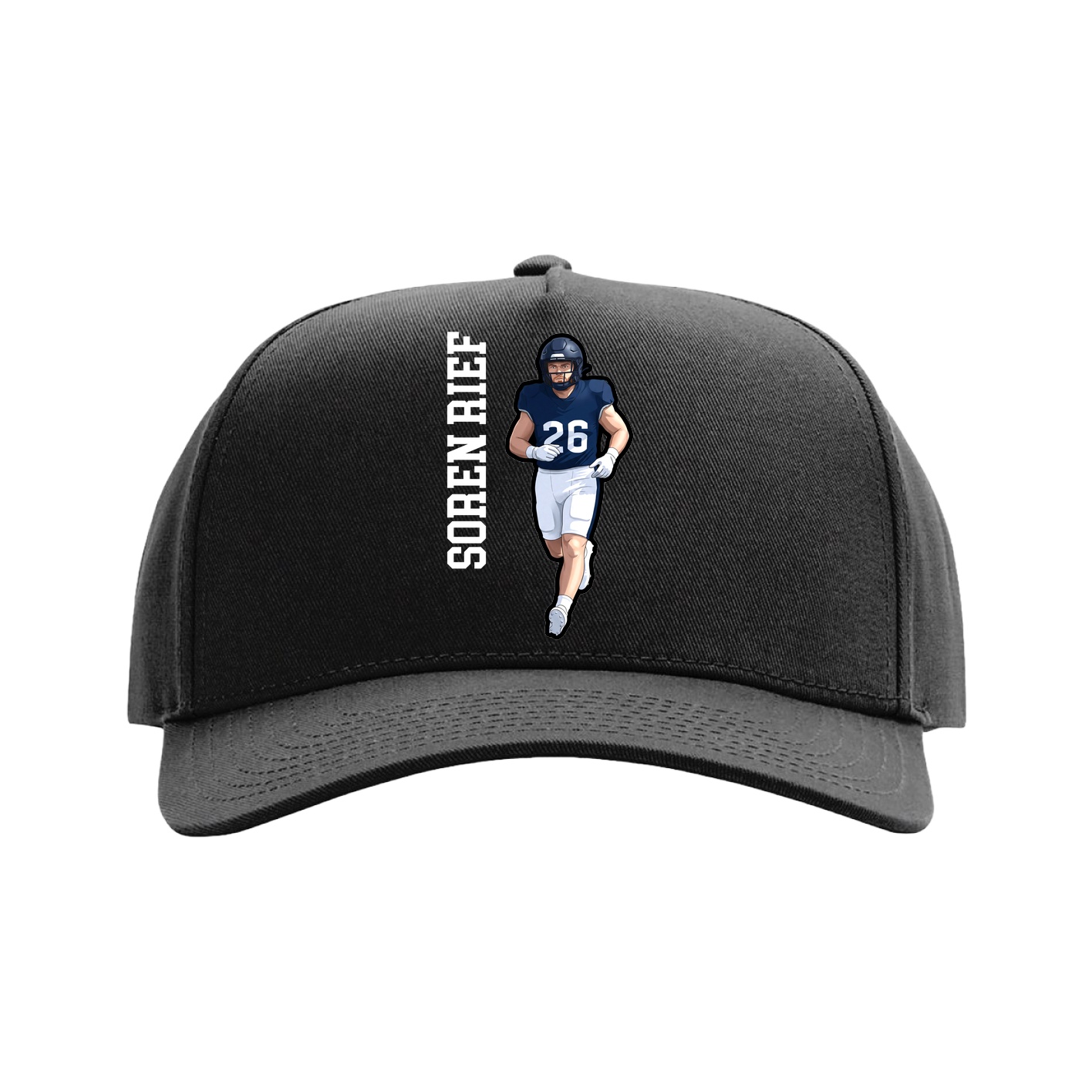 Full Fabric Five-Panel Champ Cap — Name Vertical in Black