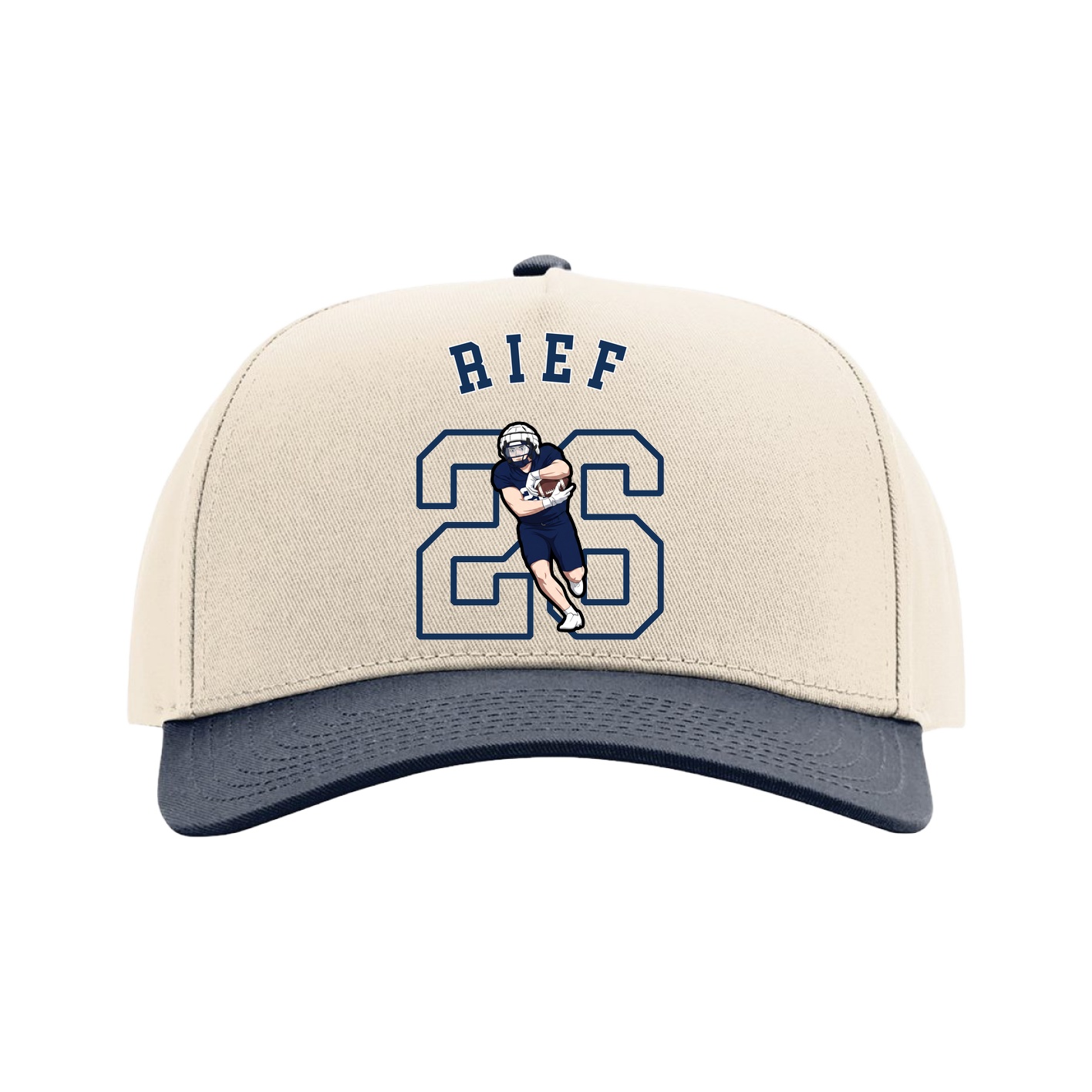 Full Fabric Five-Panel Champ Cap — Shirsey Arch in Cream/Navy