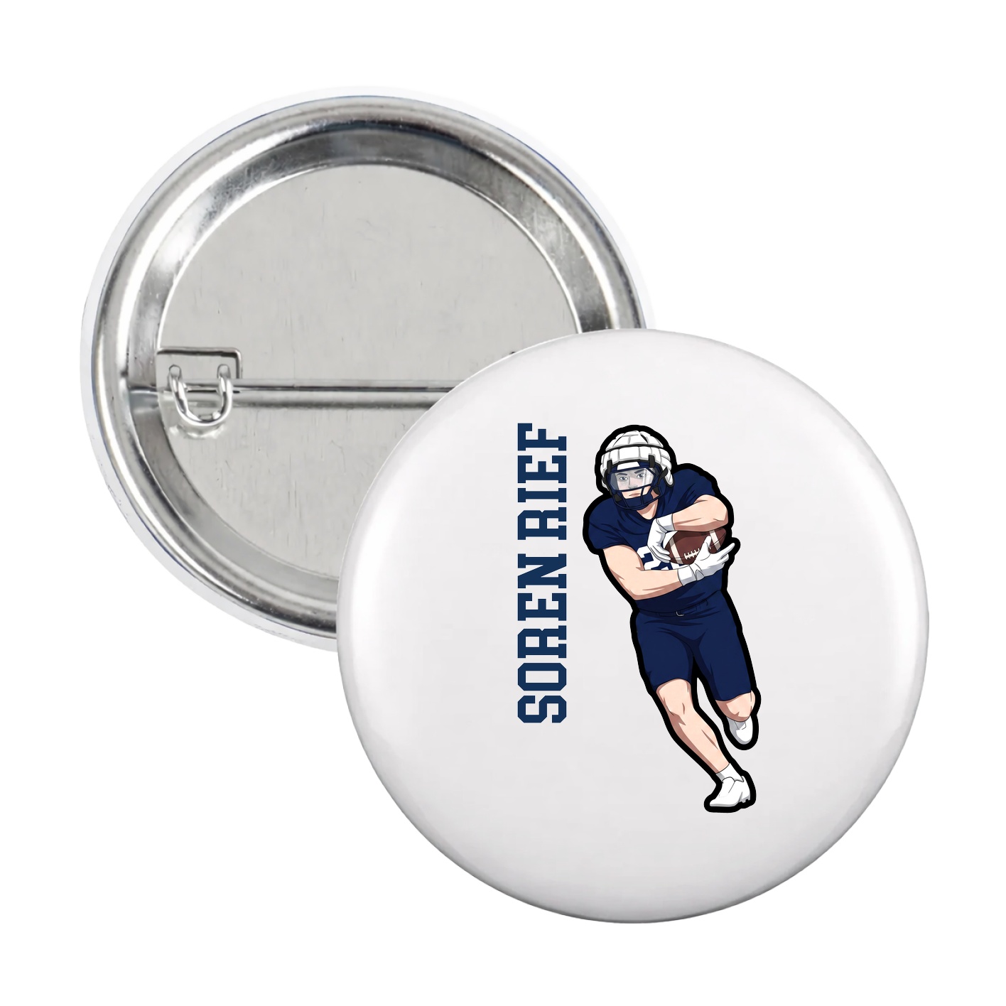 Game Day Button — Name Vertical in White